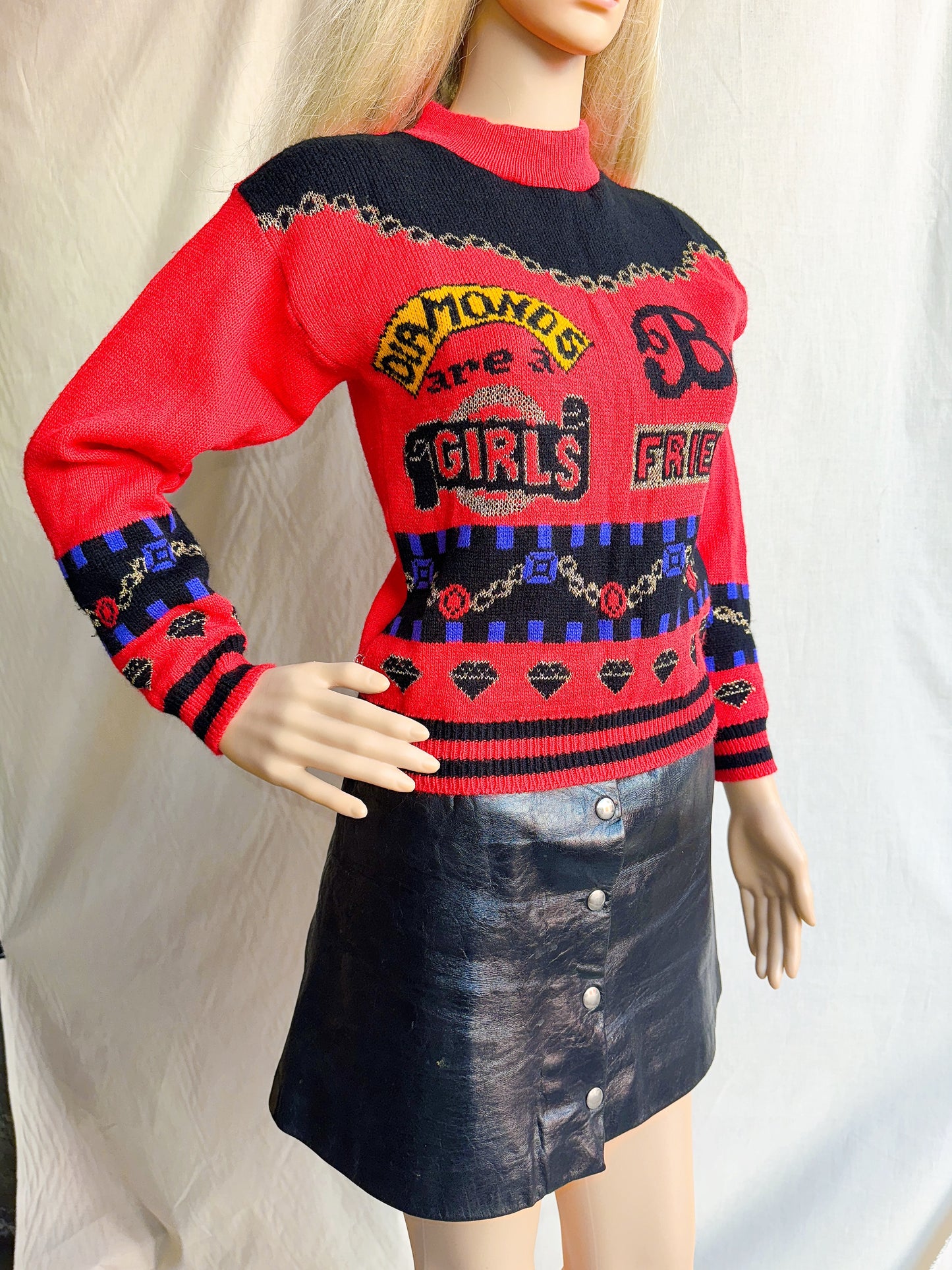 1980s “Diamonds Are a Girl’s Best Friend” Novelty Red Sweater