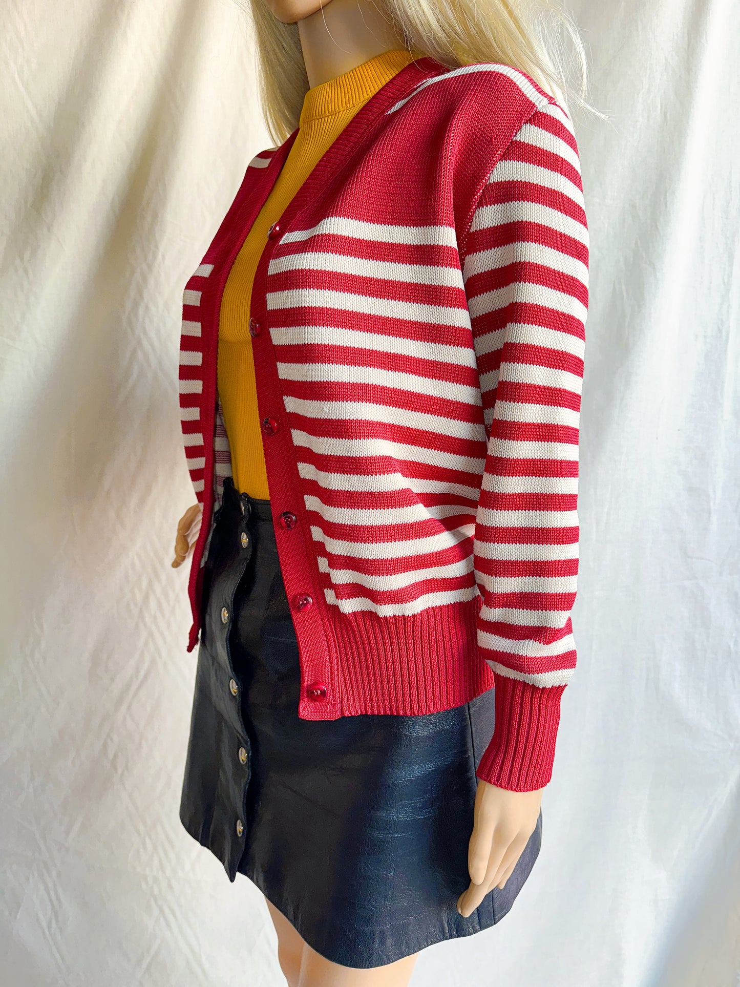 1970s Red & White Striped Cardigan