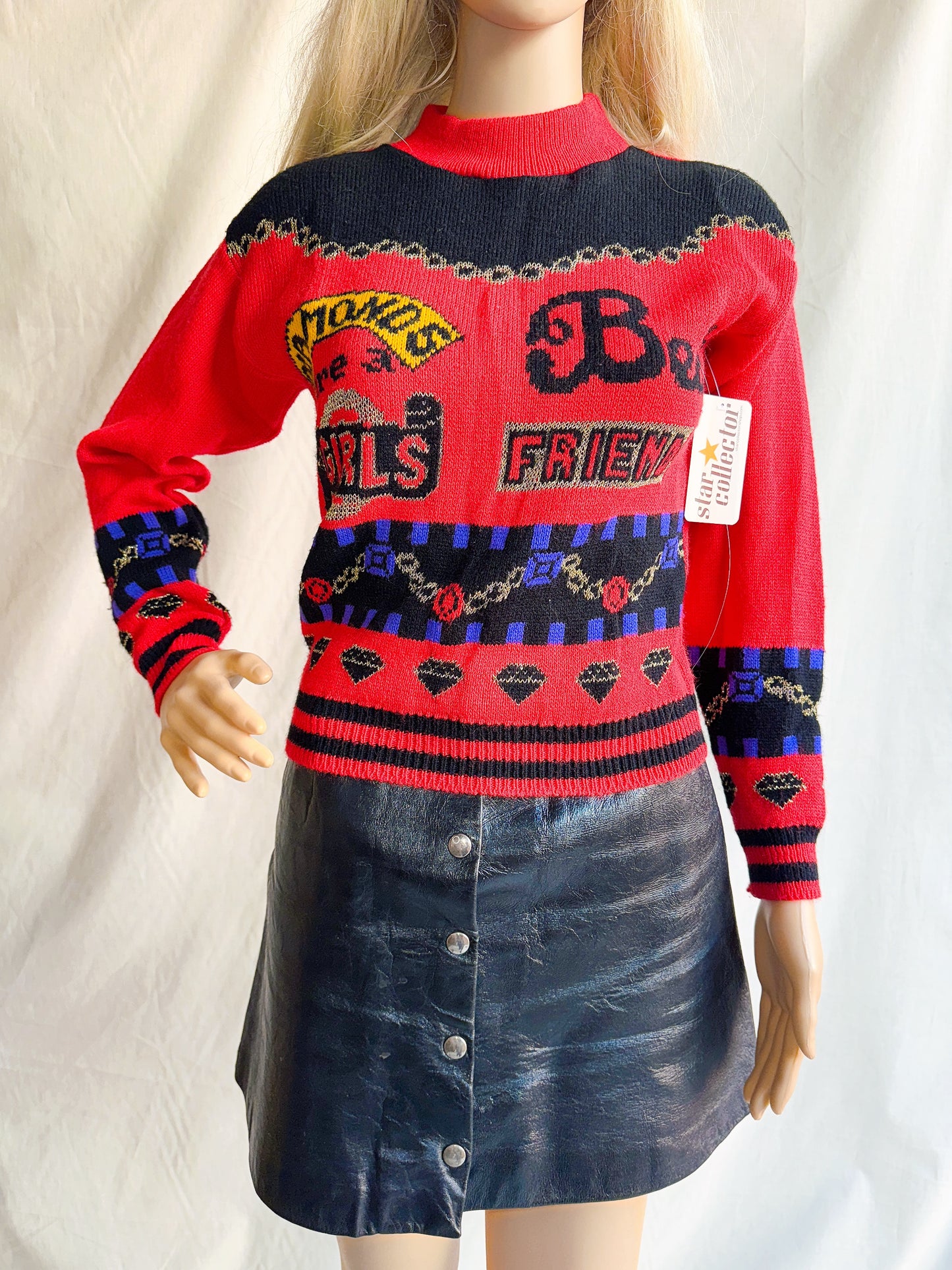 1980s “Diamonds Are a Girl’s Best Friend” Novelty Red Sweater