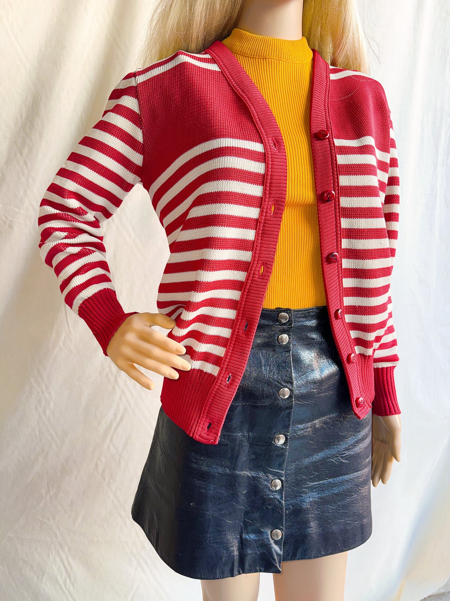 1970s Red & White Striped Cardigan