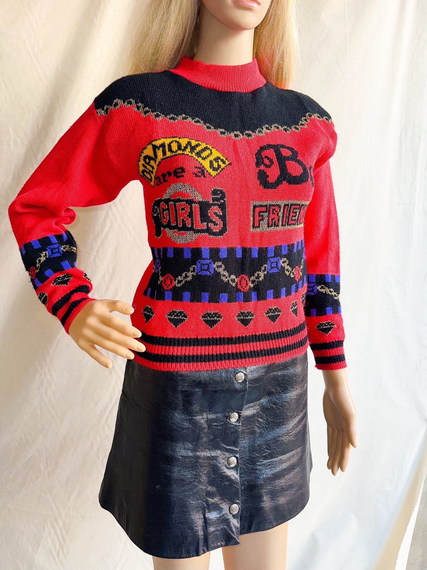 1980s “Diamonds Are a Girl’s Best Friend” Novelty Red Sweater