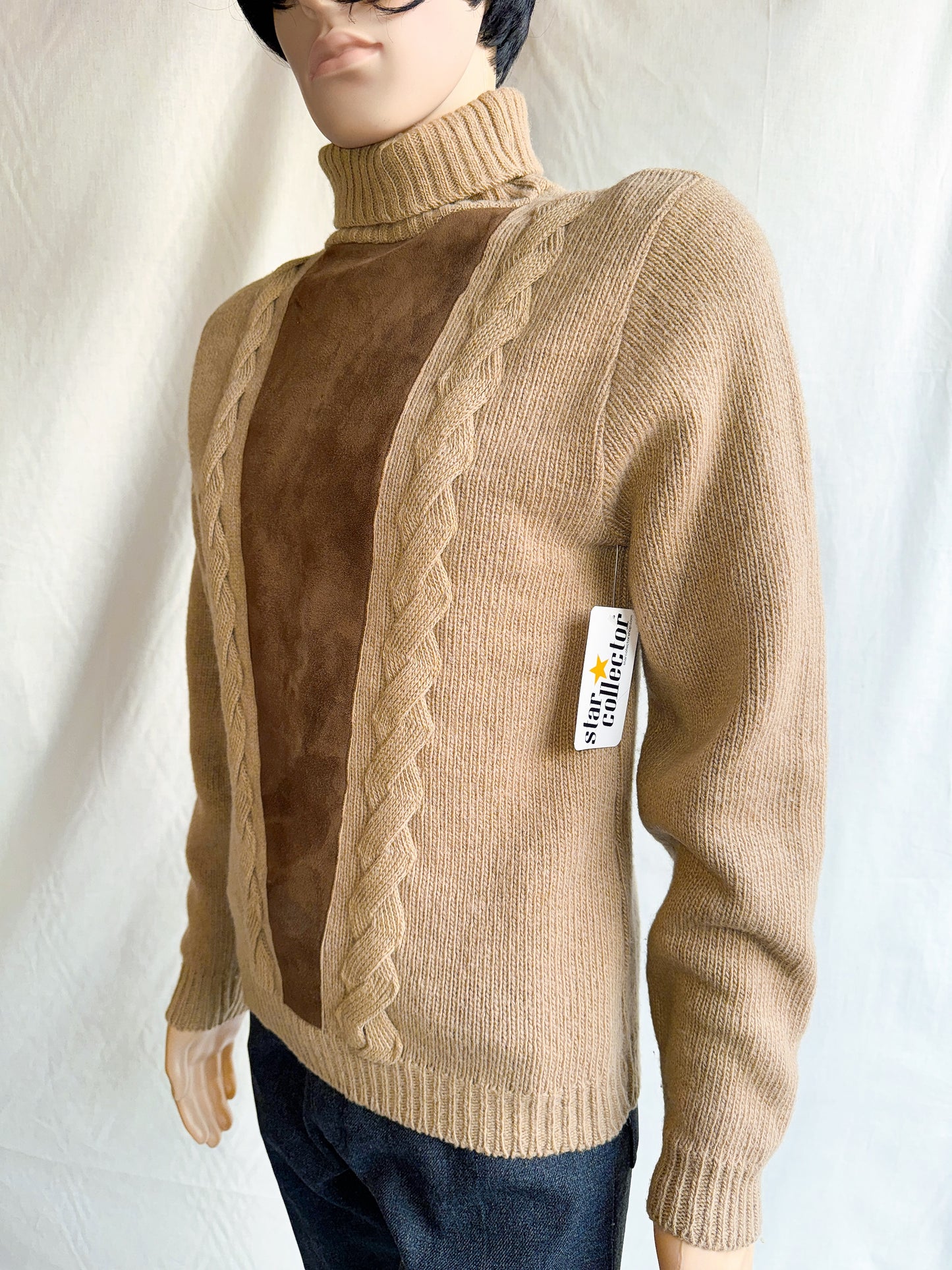 1970s Tan & Brown Knit & Suede Sweater