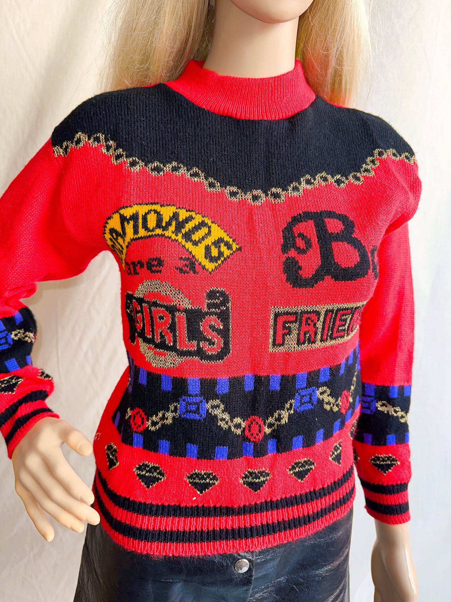 1980s “Diamonds Are a Girl’s Best Friend” Novelty Red Sweater