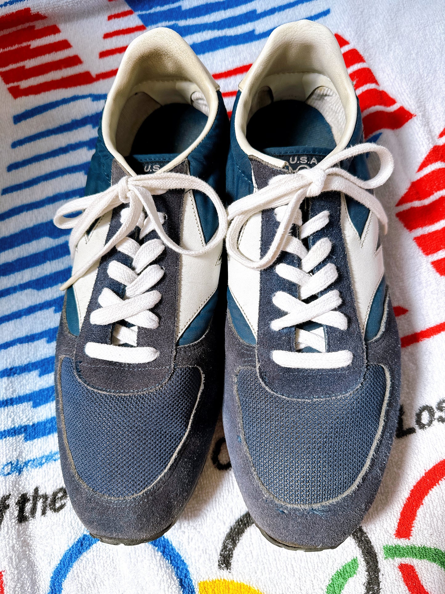 1980s USA Olympics JC Penney Blue and White Suede Jogging Shoes