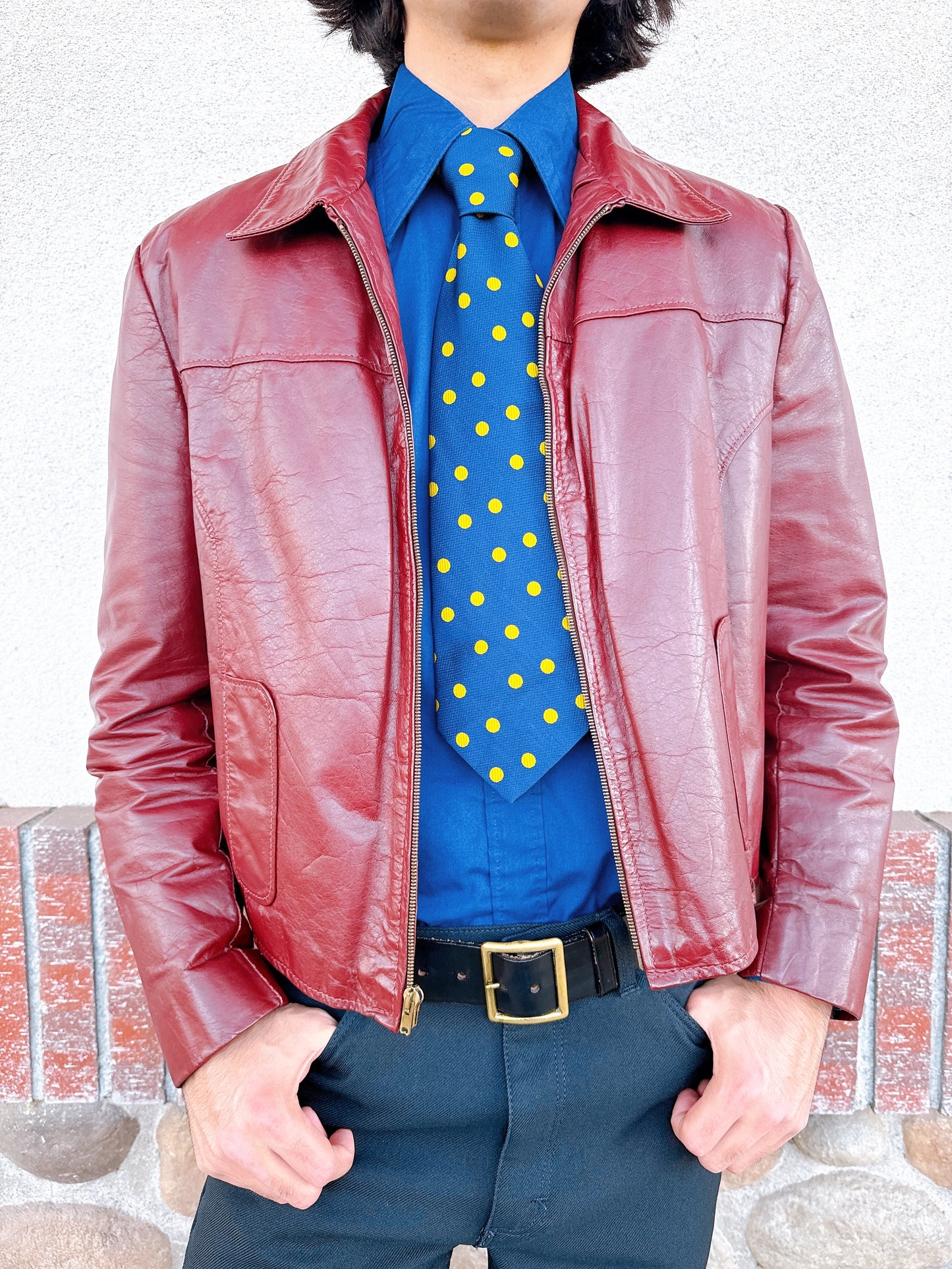 1970s Burgundy Leather Jacket with Removable Fur Lining by Jean Pierre