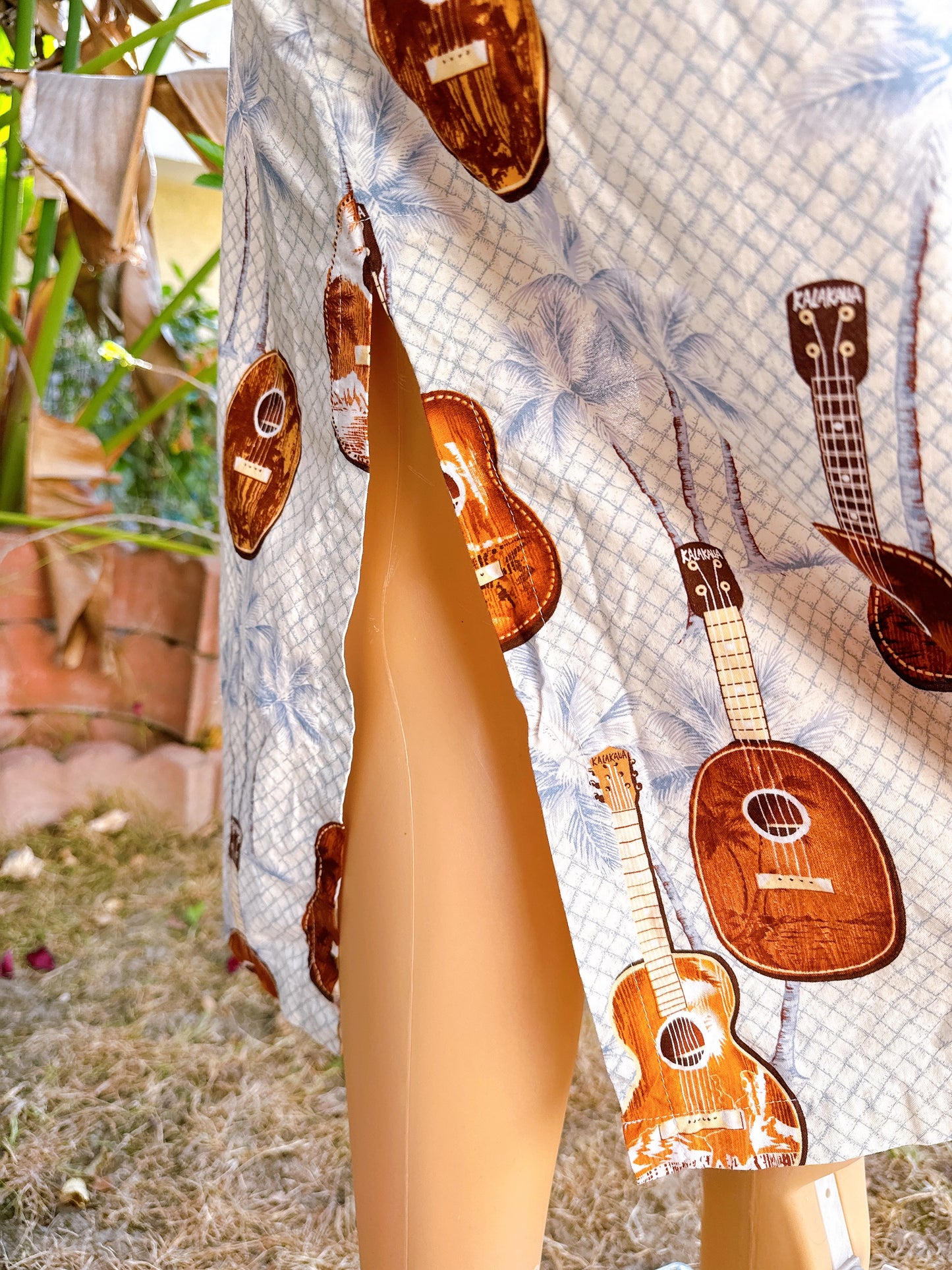 1990s Novelty Guitar Hawaiian Maxi Dress