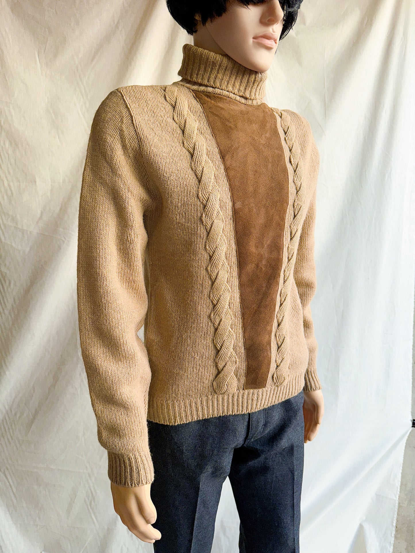 1970s Tan & Brown Knit & Suede Sweater