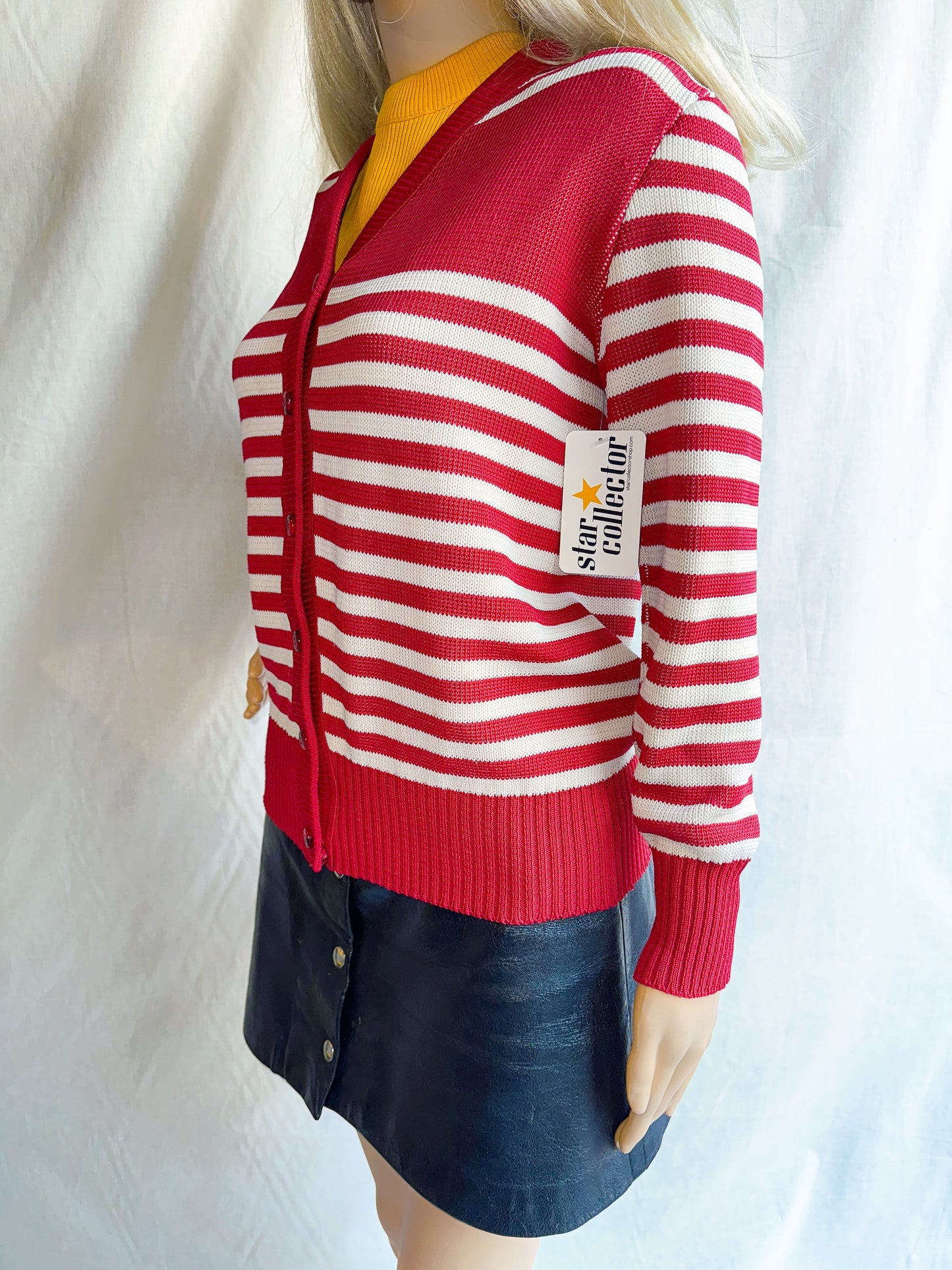 1970s Red & White Striped Cardigan