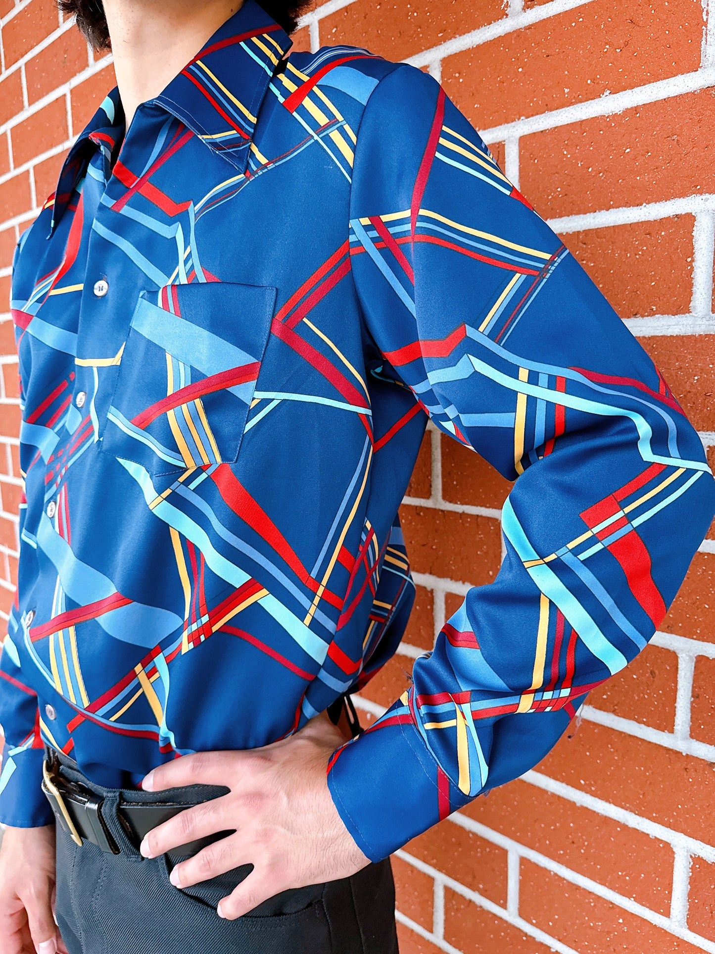 1970s Multicolored Geometric Print Disco Shirt