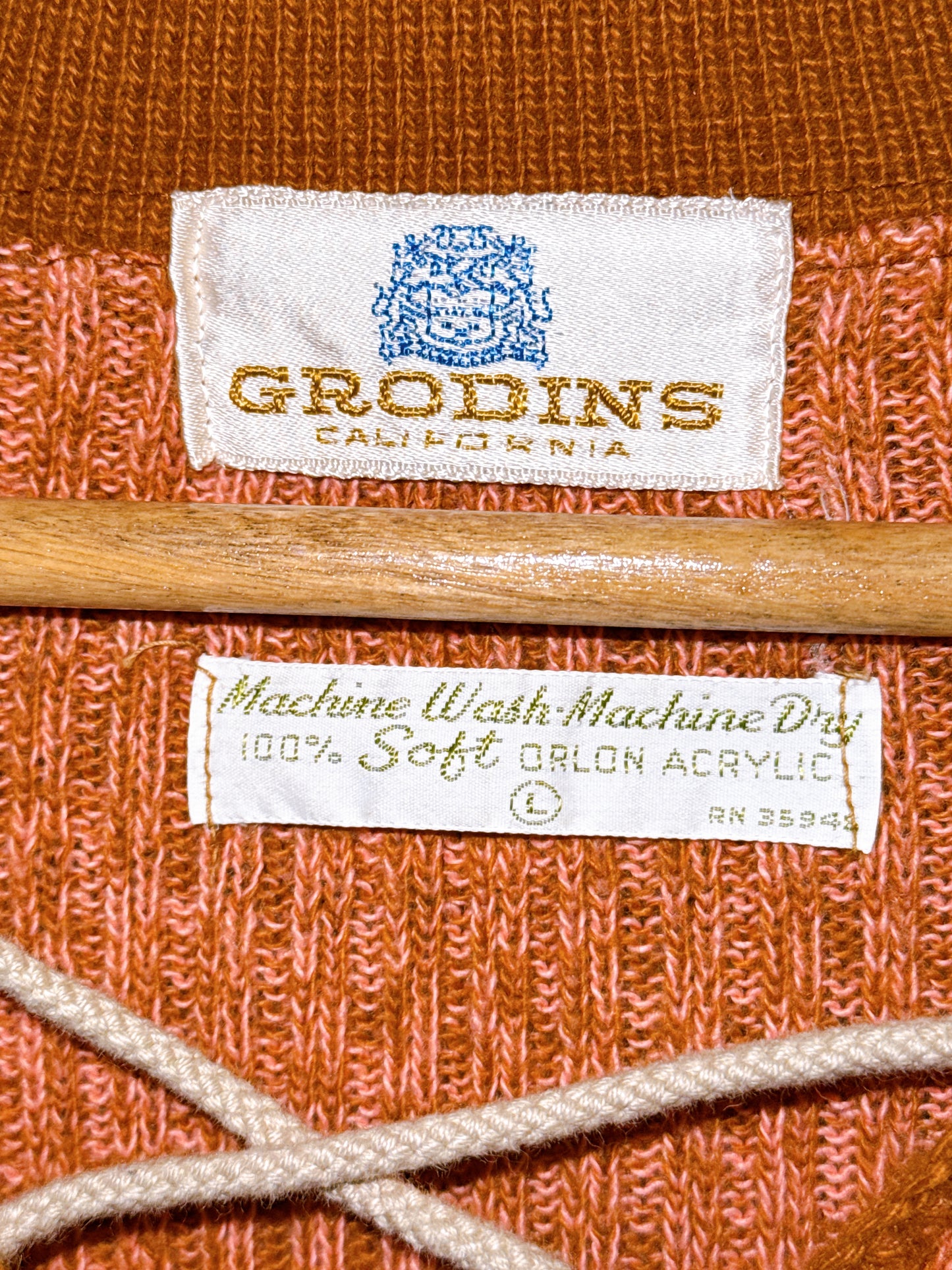 1970s Peachy Orange Heather Tie-Up Pullover Knit Top