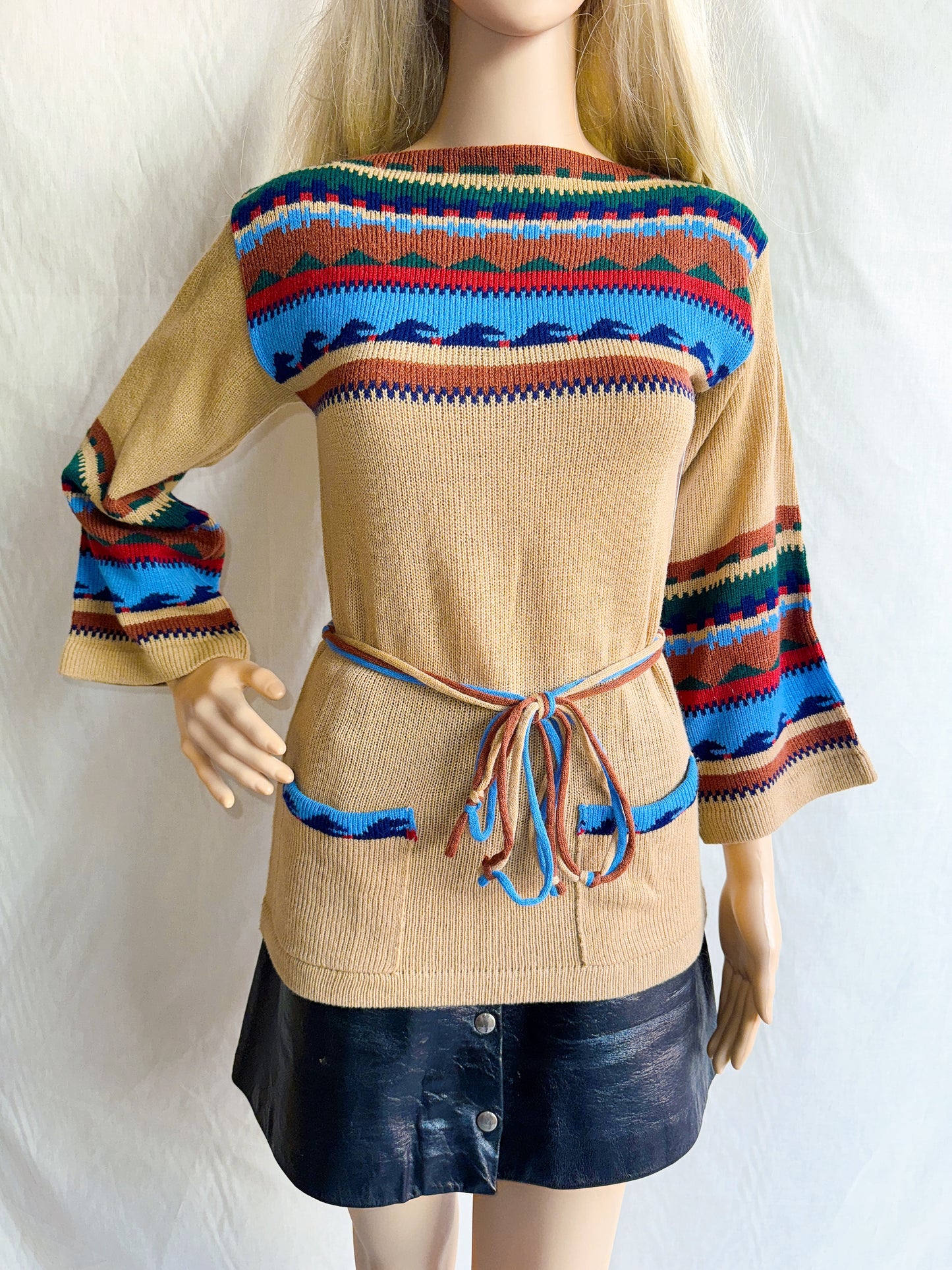 1970s Southwestern Style Acrylic Bell Sleeve Sweater