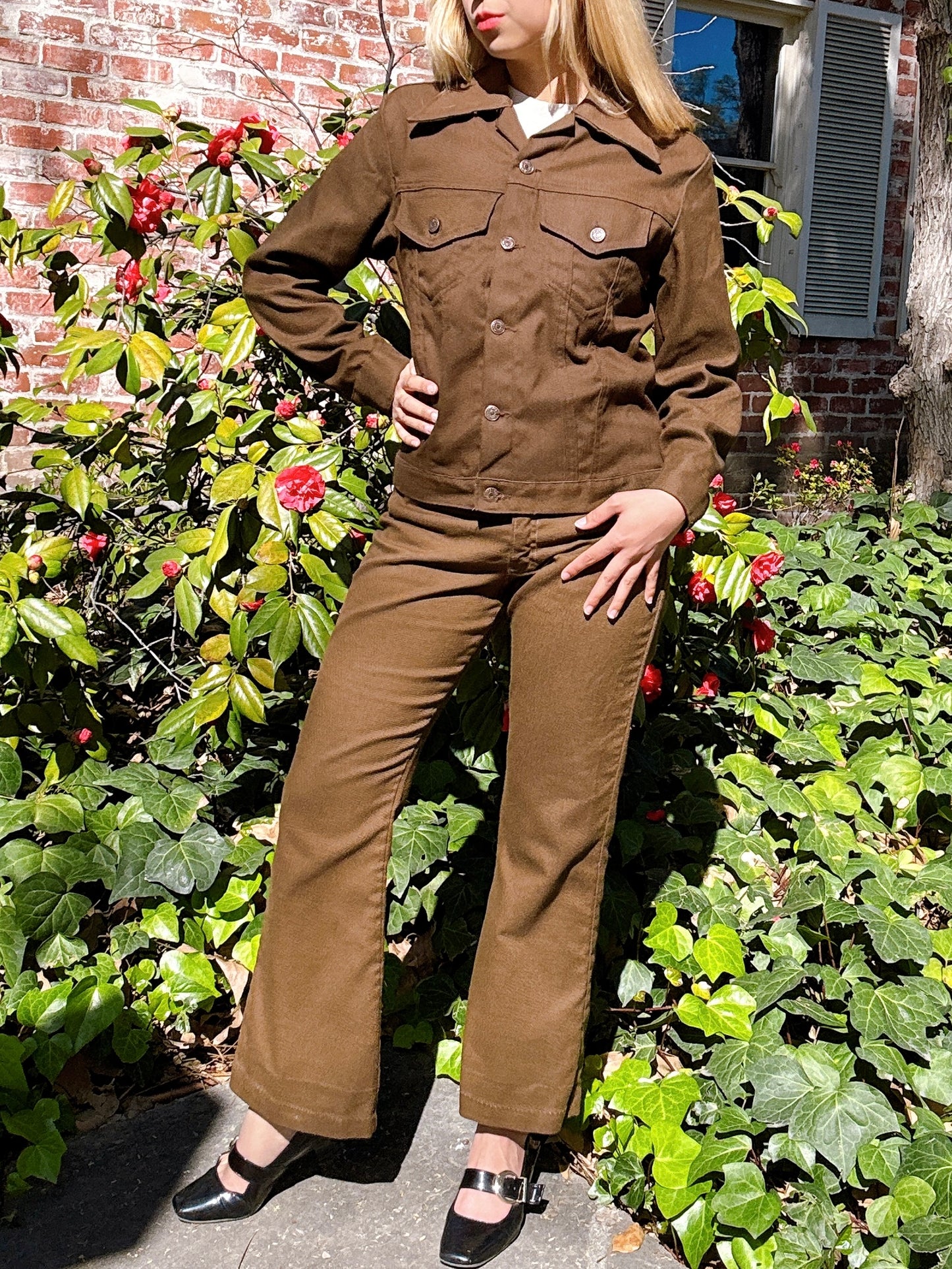 1970s Chocolate Brown Denim Jacket with Dagger Collar