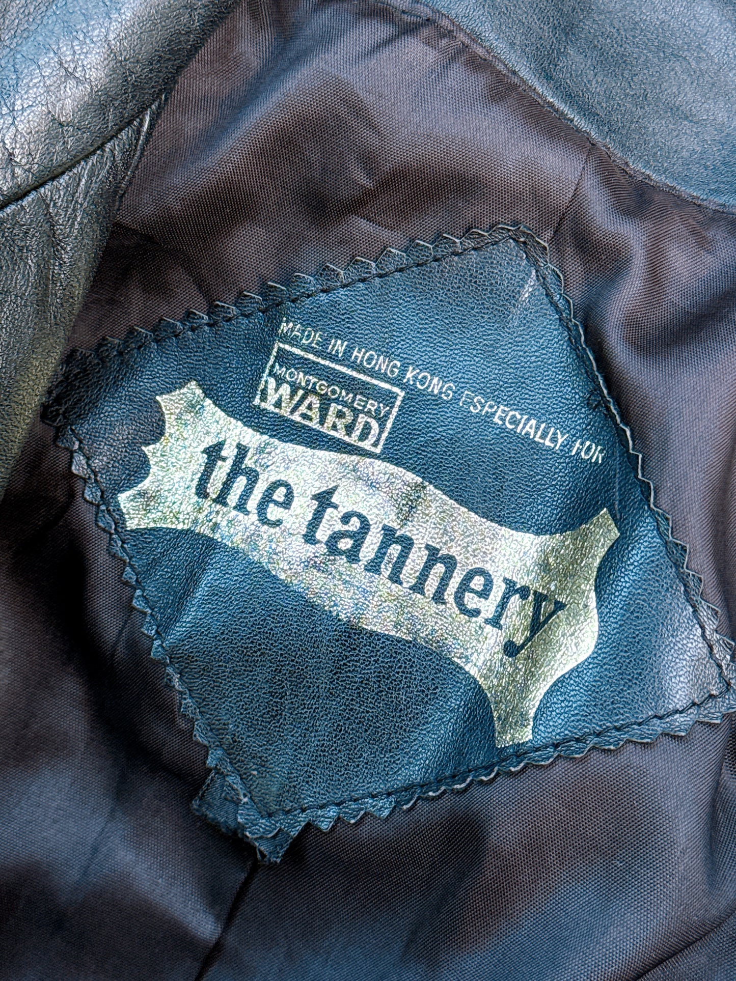 1970s Black Leather Blazer Jacket by The Tannery Montgomery Ward