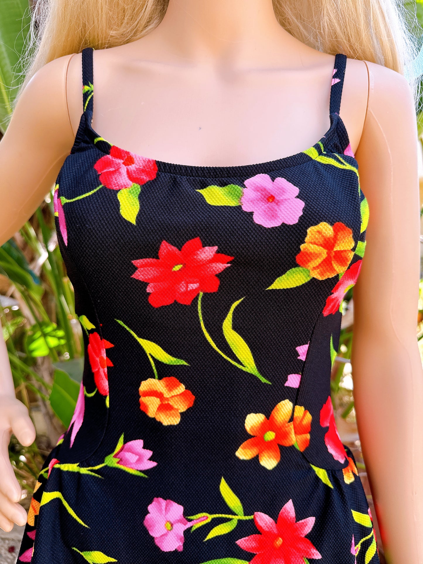 1990s Black Floral Swim Dress by Cole of California