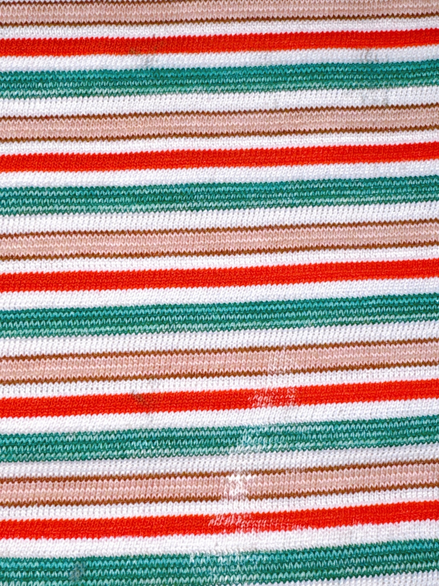 1970s Green, Yellow, Red Striped Knit Polo Top