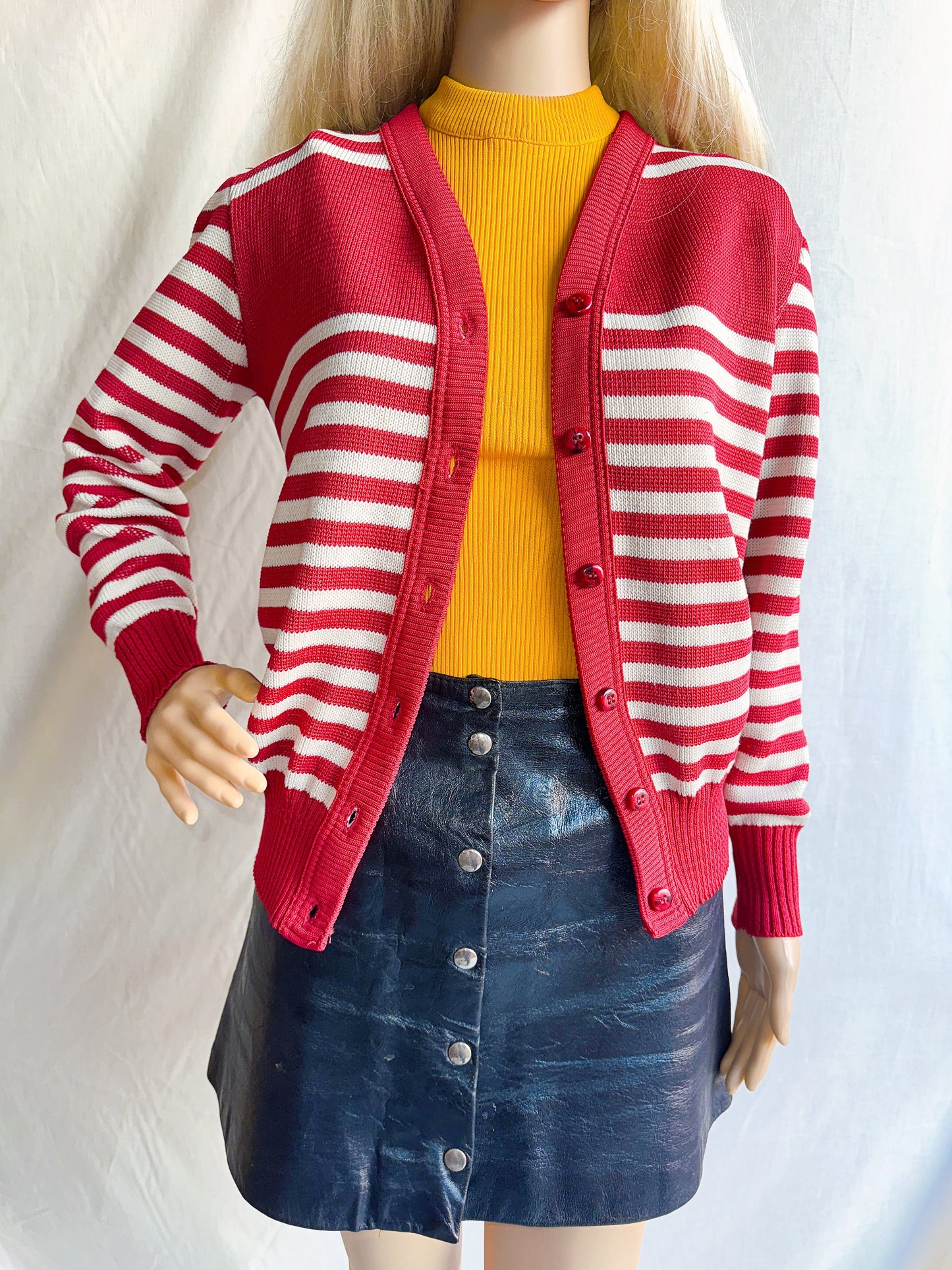 1970s Red & White Striped Cardigan