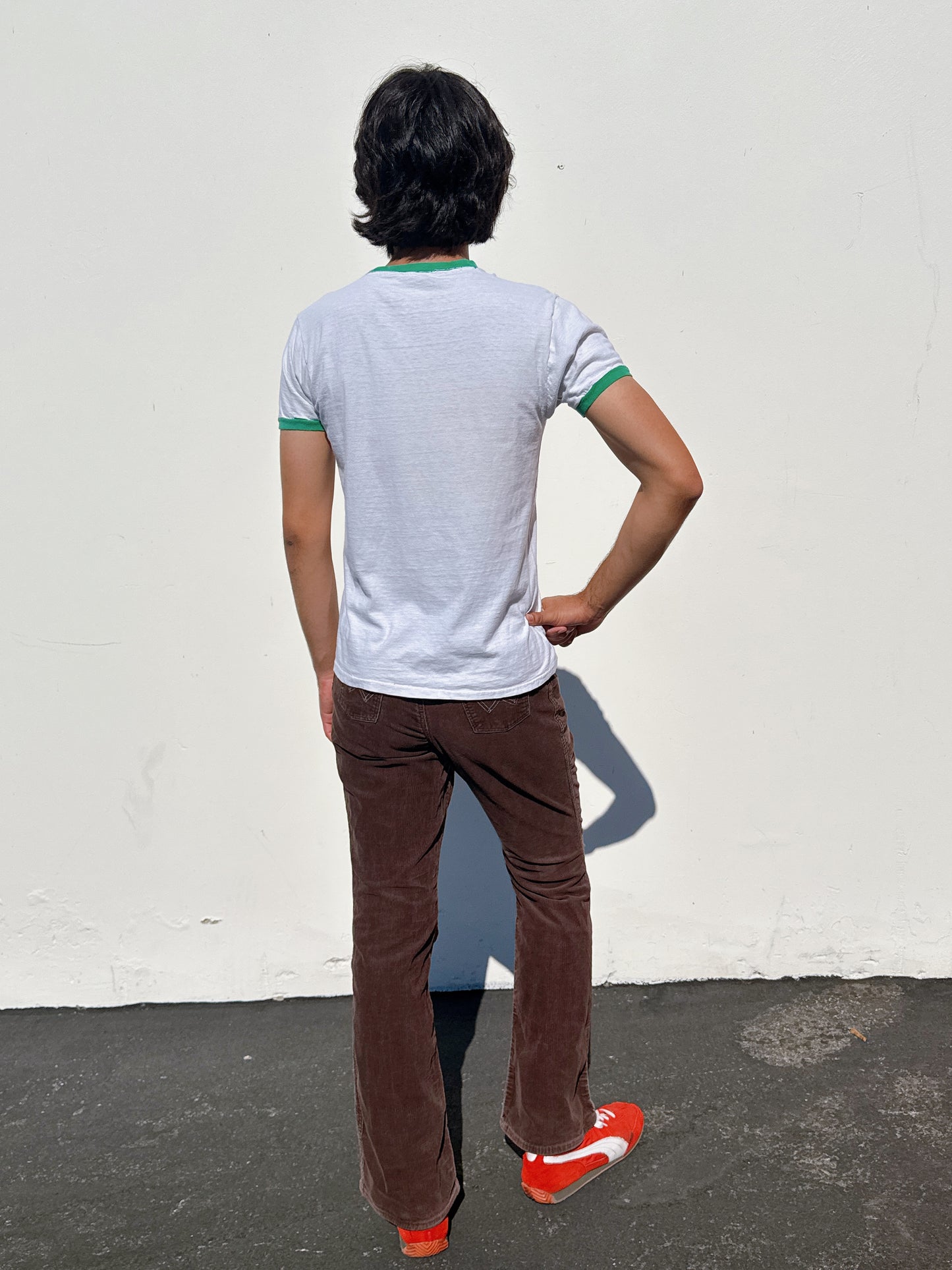 1970s 1980s Puma Panther Pistol White & Green Ringer T-Shirt