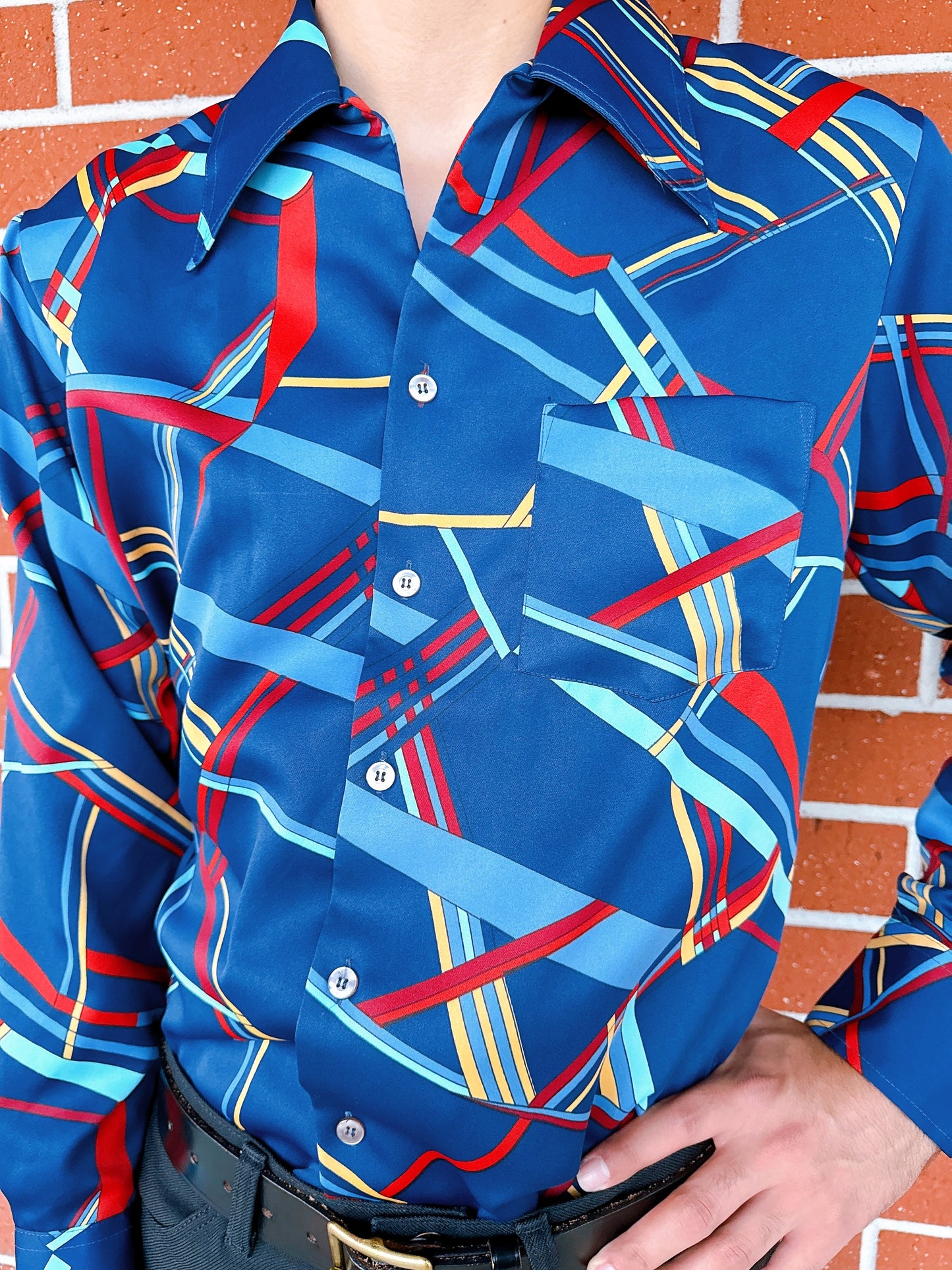 1970s Multicolored Geometric Print Disco Shirt