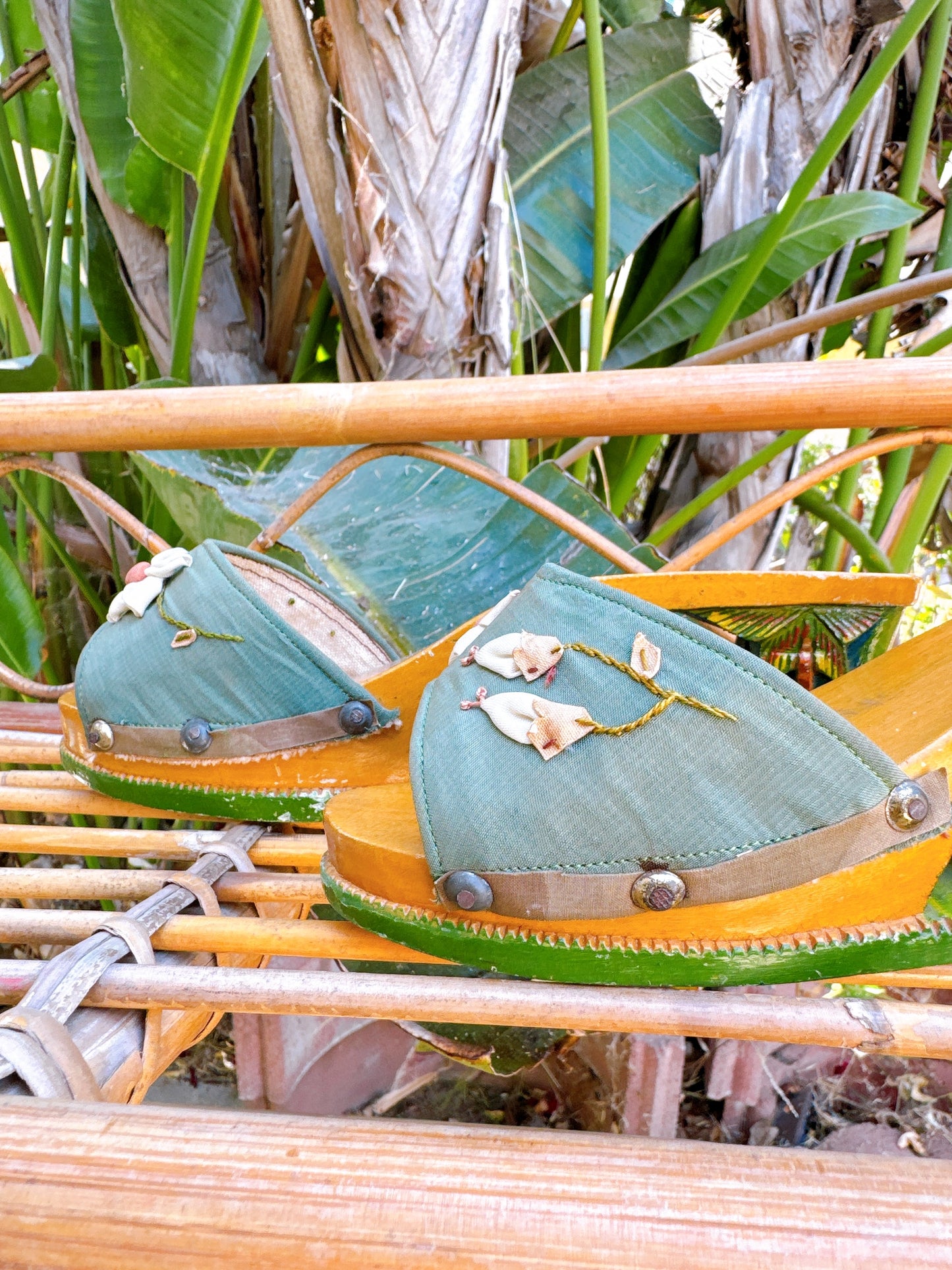1940s WWII Hand Carved Wooden Wedge Sandals Made in Philippines