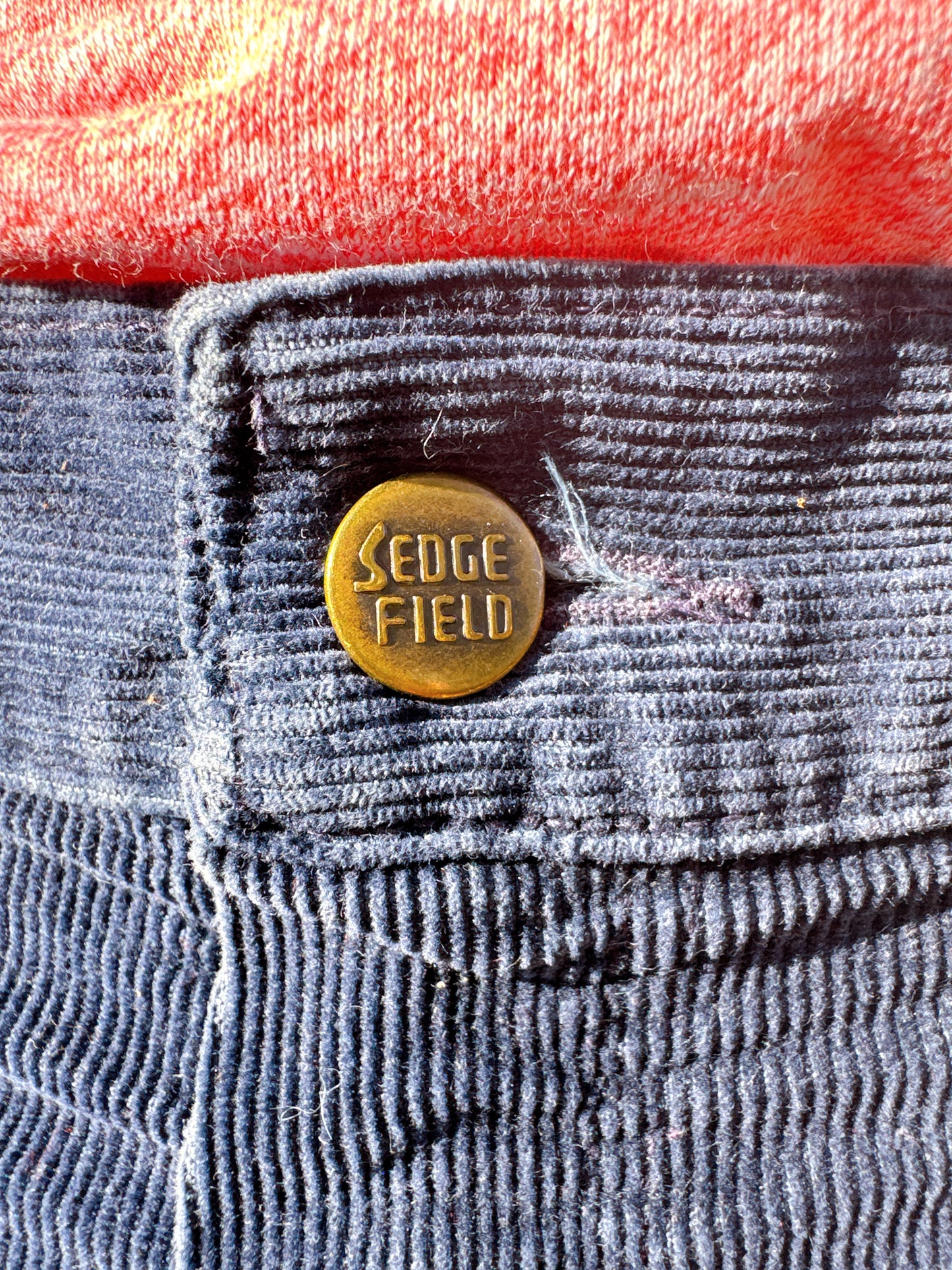 1970s Navy Corduroy Flared Pants w/ Embroidered Shooting Star Novelty Back Pocket Stitching by Sedgefield