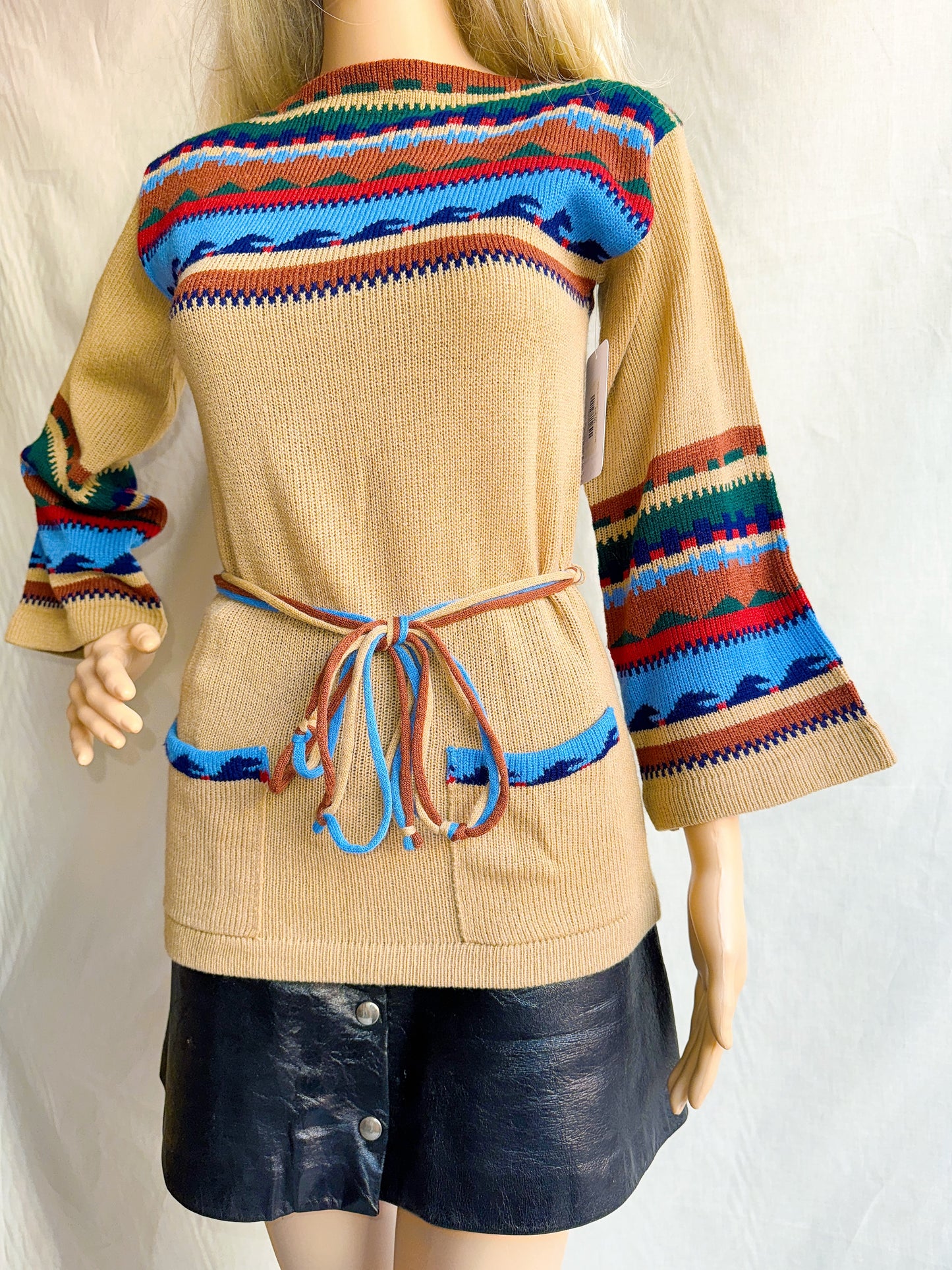 1970s Southwestern Style Acrylic Bell Sleeve Sweater