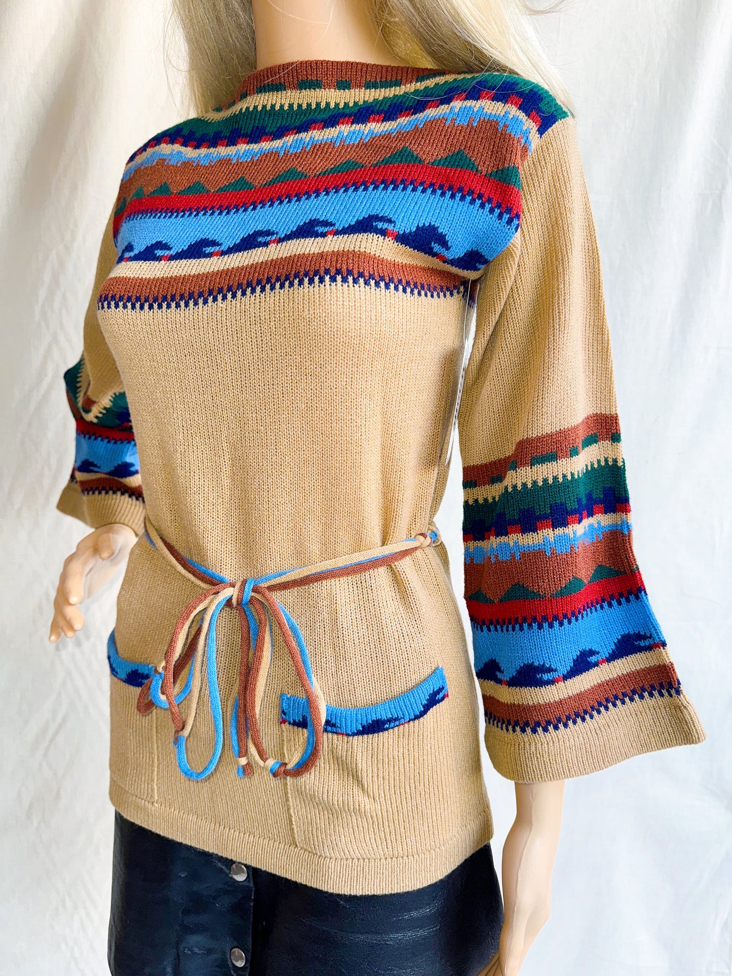 1970s Southwestern Style Acrylic Bell Sleeve Sweater