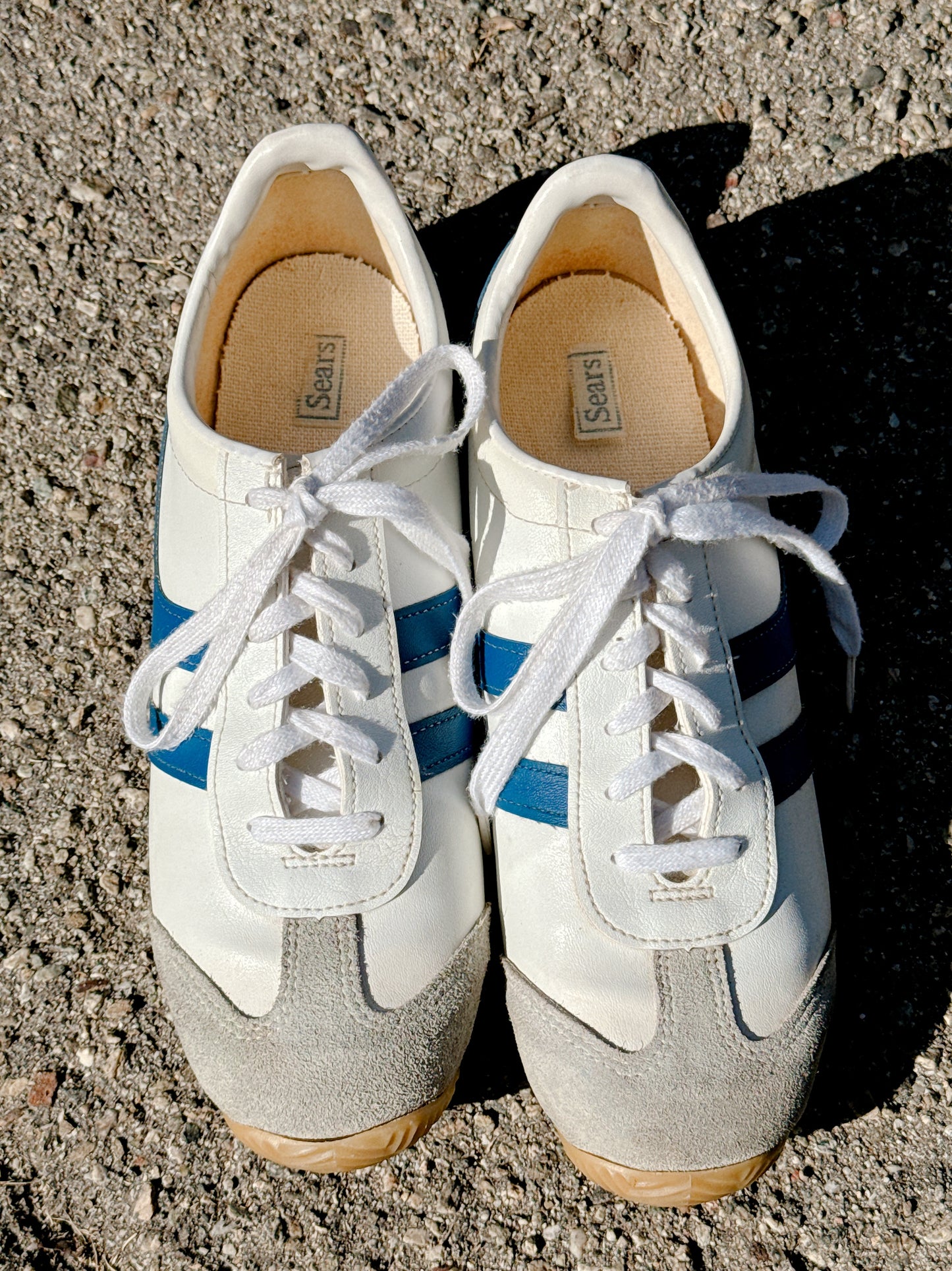 1970s Leather Navy & White Sneakers by Sears Size 8