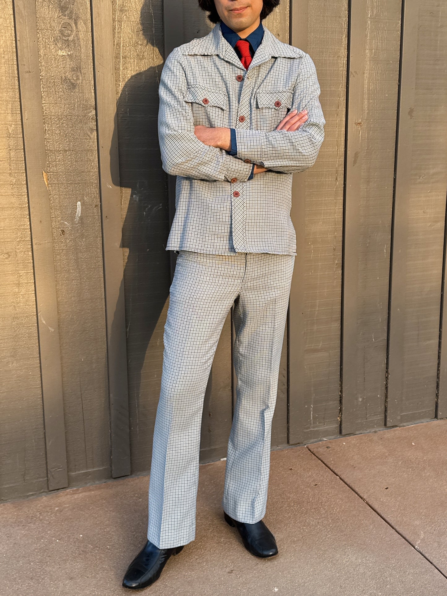 1970s Navy & Grey Houndstooth Leisure Set by JC Penney