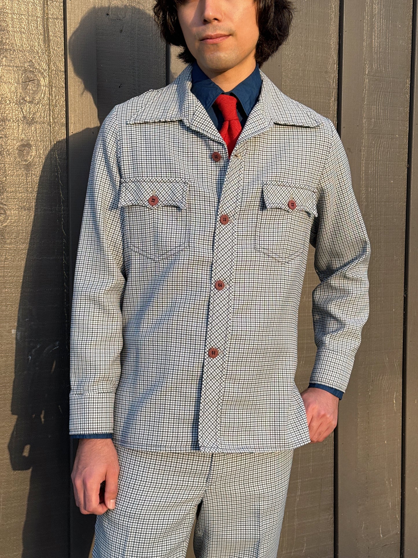 1970s Navy & Grey Houndstooth Leisure Set by JC Penney