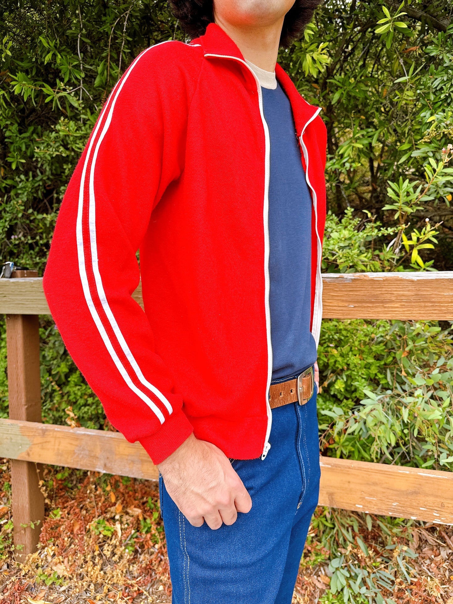 1980s Red & White Stripe Soft Knit Tracksuit Zip-Up Jacket