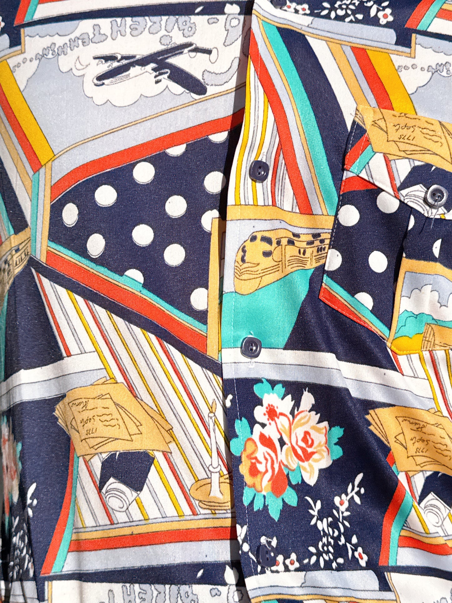 1970s Bicentennial Novelty Abstract Nylon Button Up Top