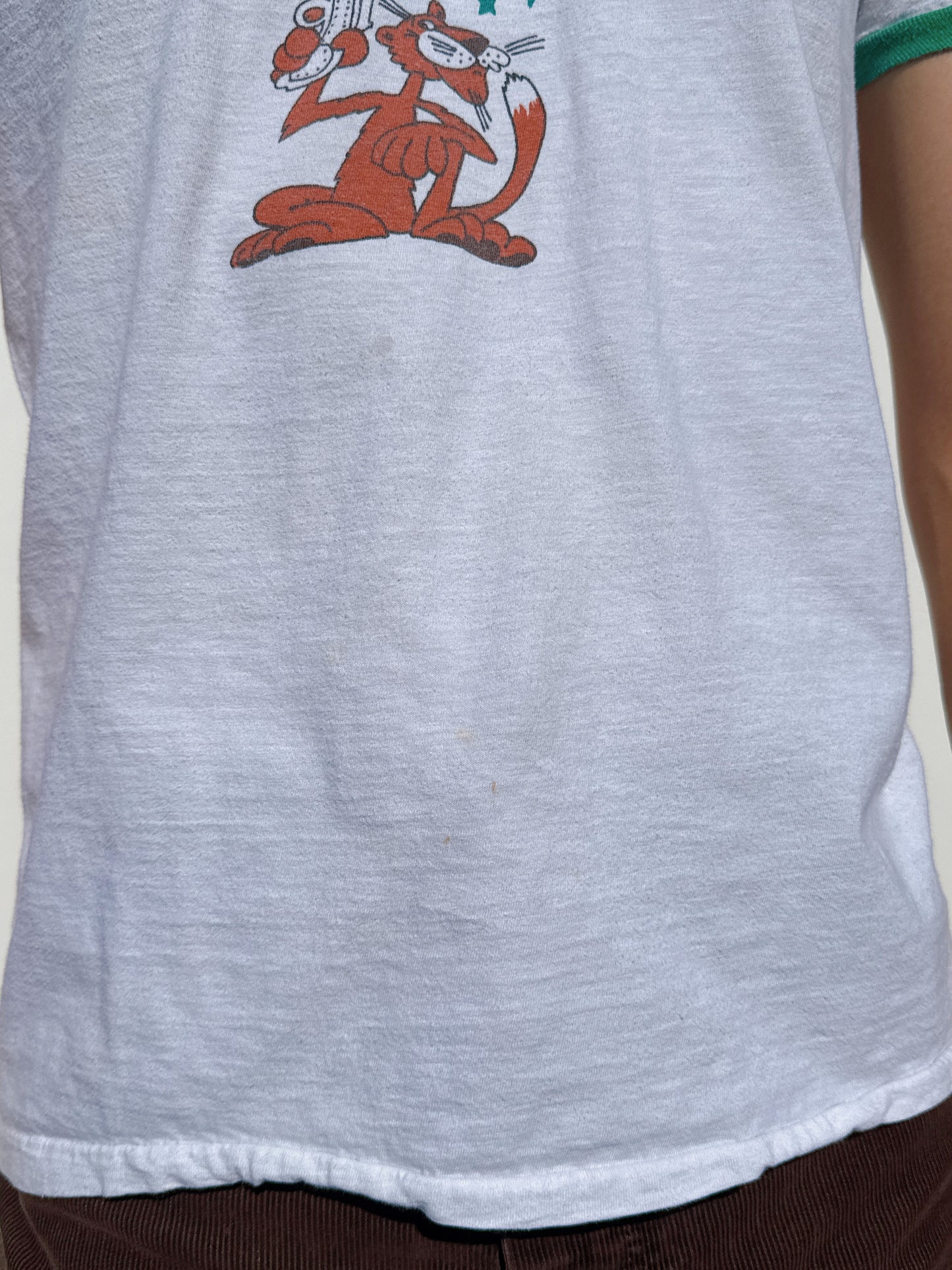 1970s 1980s Puma Panther Pistol White & Green Ringer T-Shirt