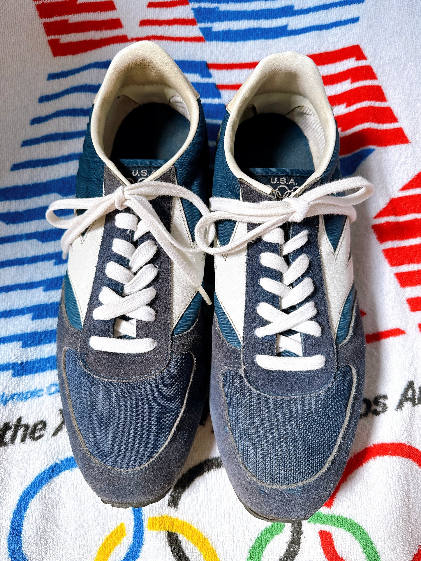 1980s USA Olympics JC Penney Blue and White Suede Jogging Shoes