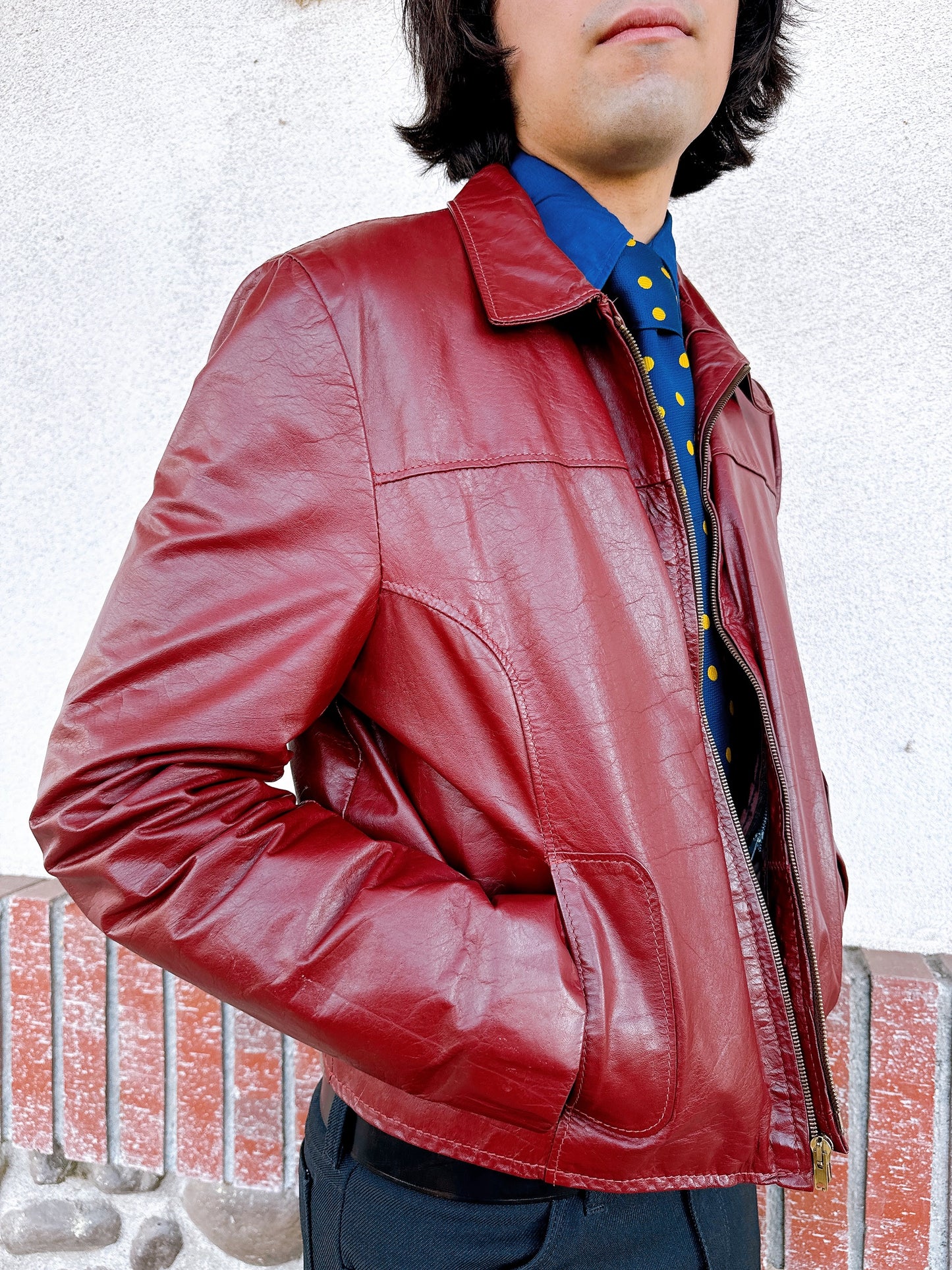1970s Burgundy Leather Jacket with Removable Fur Lining by Jean Pierre