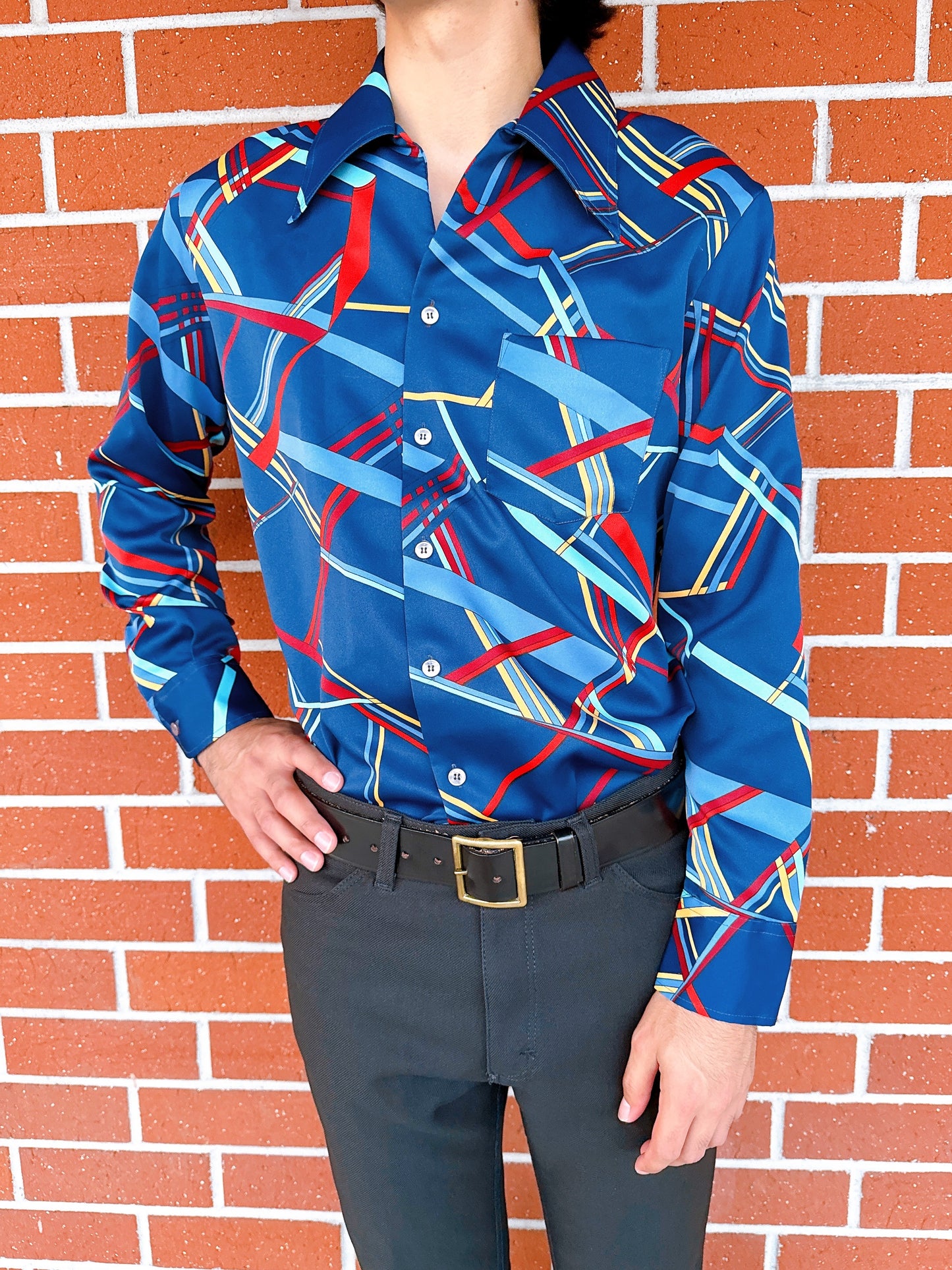 1970s Multicolored Geometric Print Disco Shirt