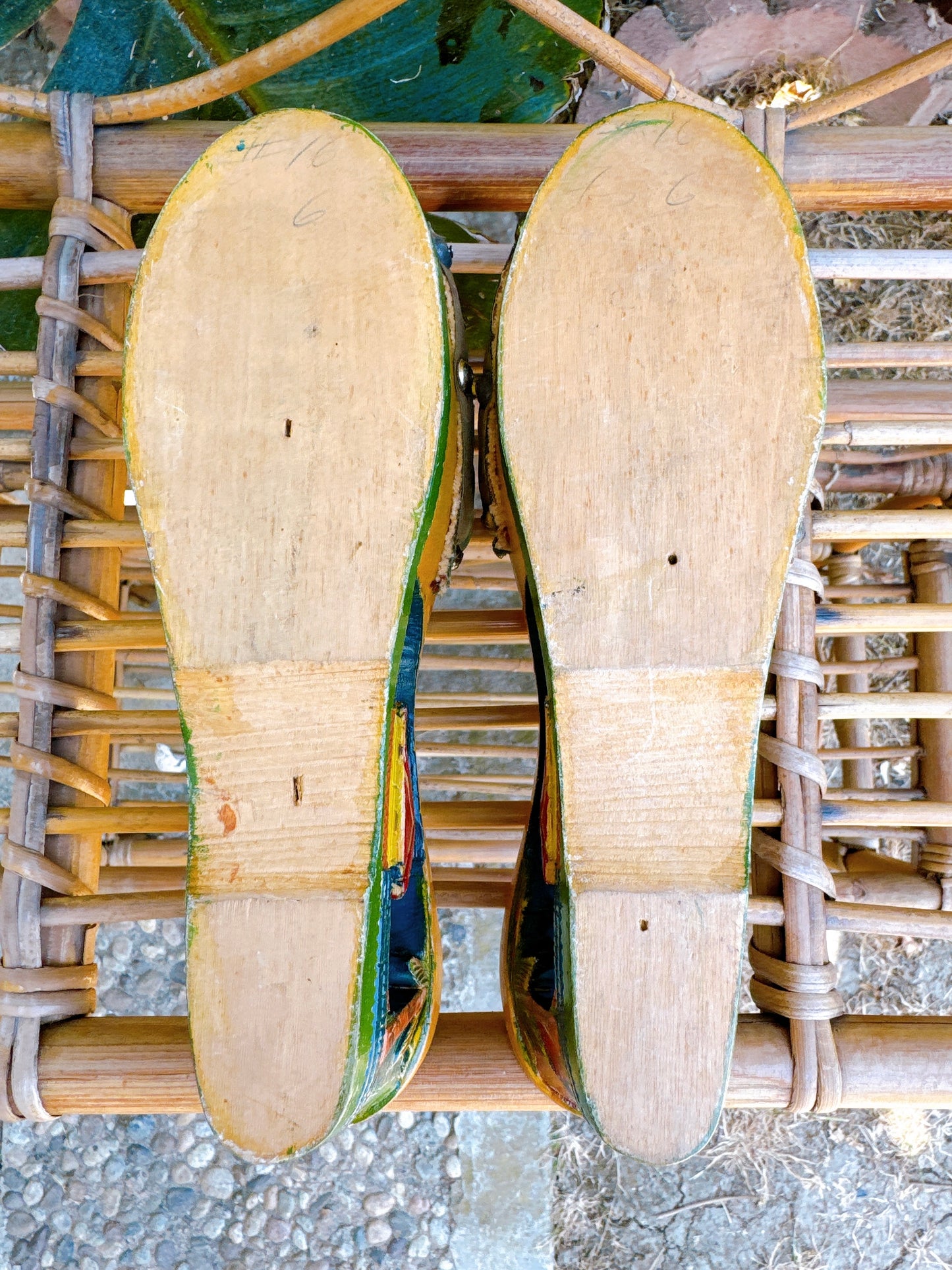 1940s WWII Hand Carved Wooden Wedge Sandals Made in Philippines