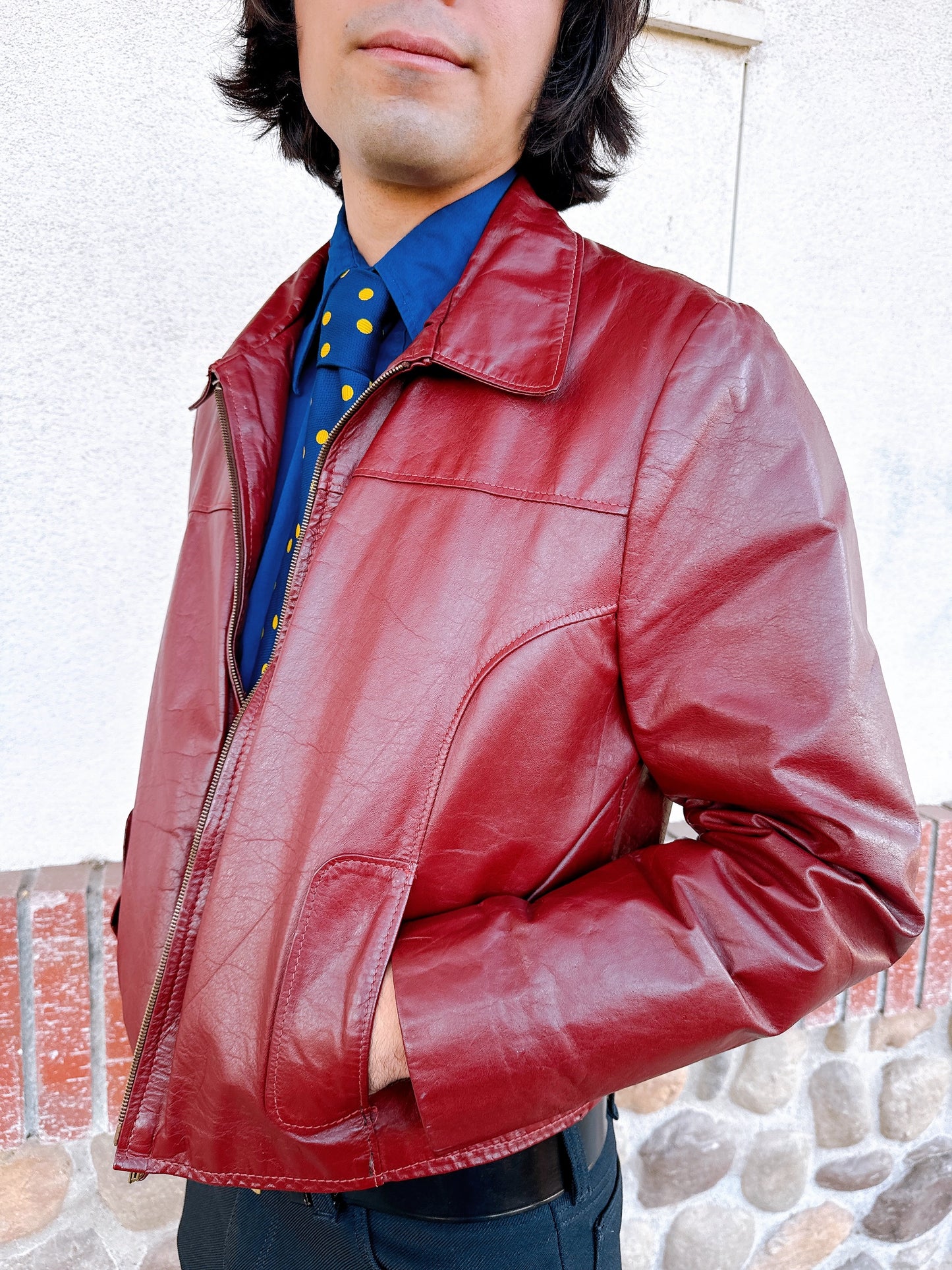 1970s Burgundy Leather Jacket with Removable Fur Lining by Jean Pierre