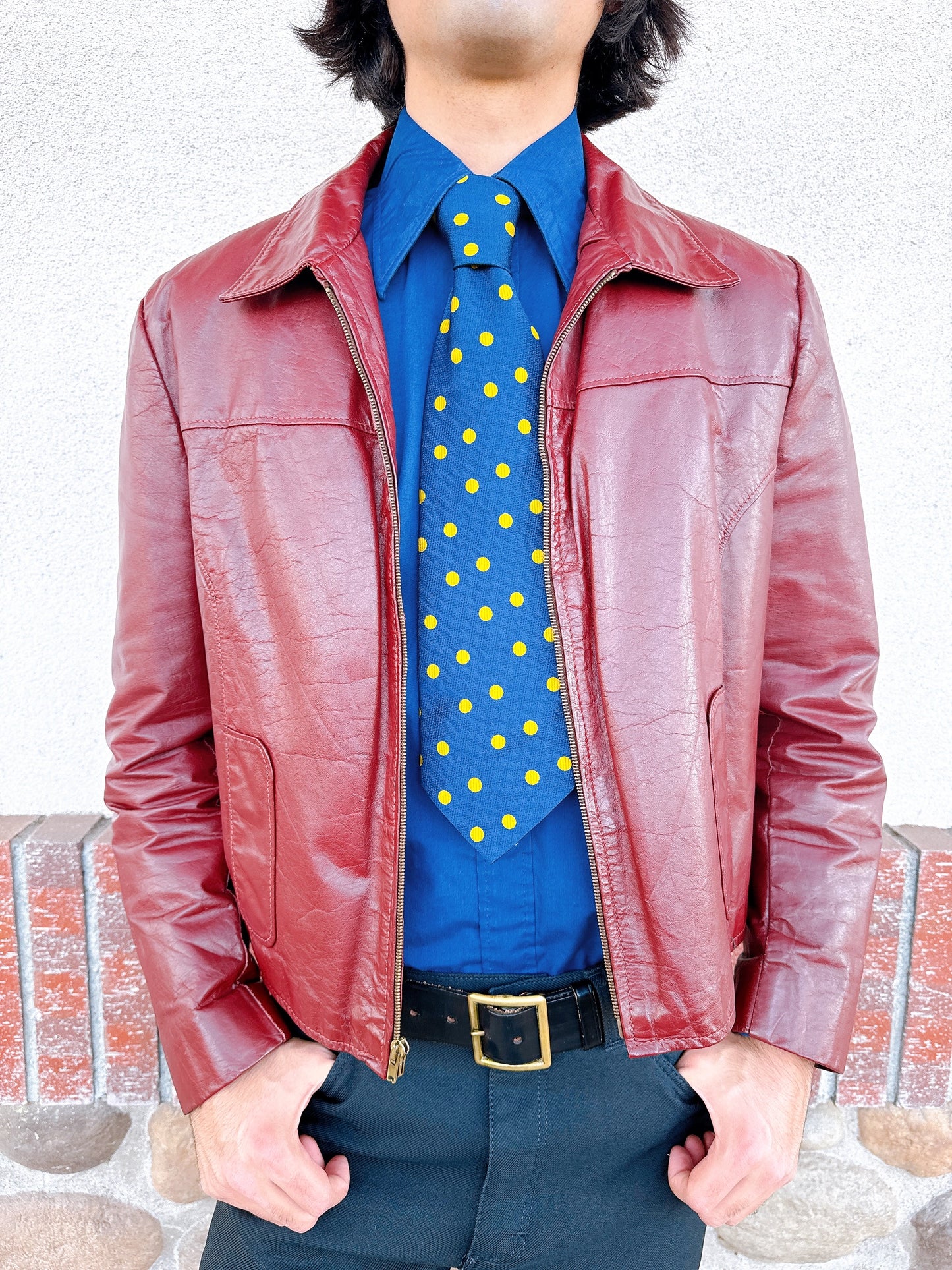 1970s Burgundy Leather Jacket with Removable Fur Lining by Jean Pierre