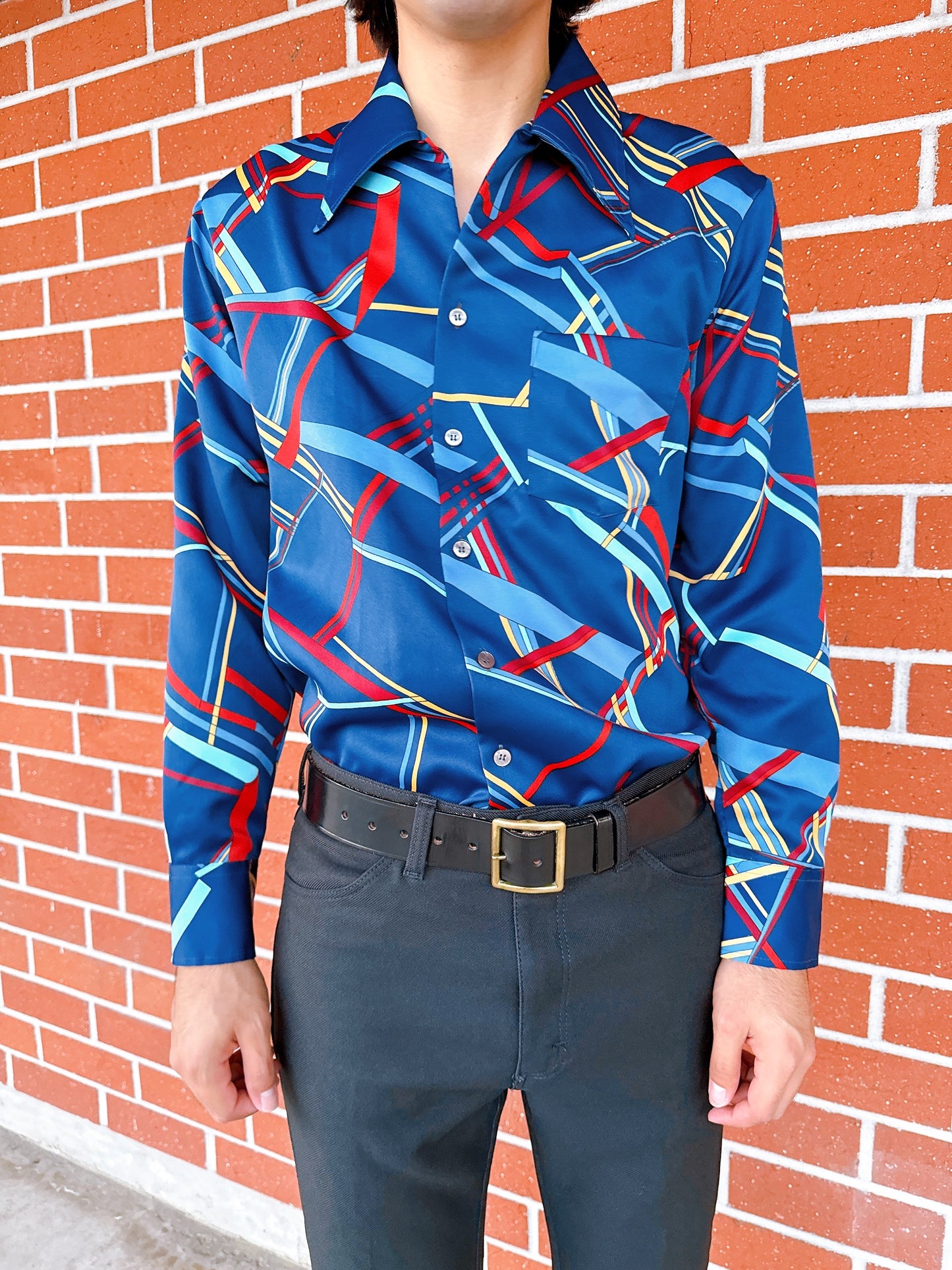 1970s Multicolored Geometric Print Disco Shirt