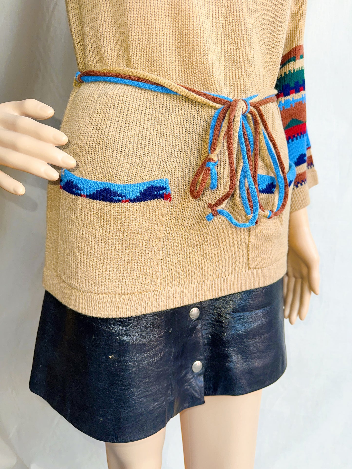 1970s Southwestern Style Acrylic Bell Sleeve Sweater