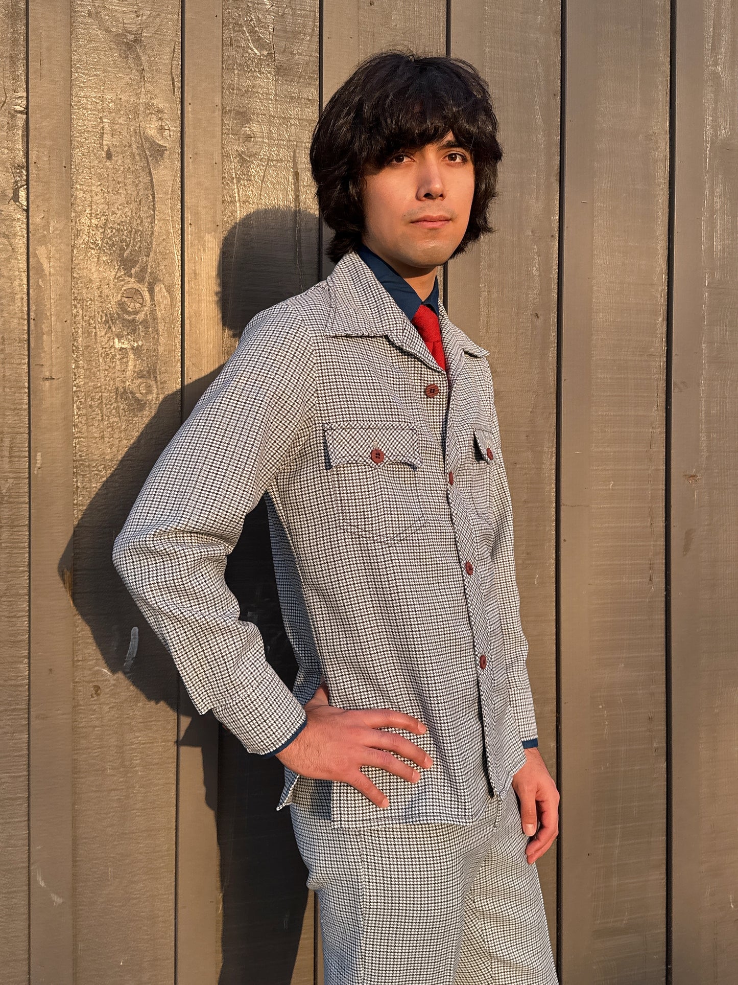 1970s Navy & Grey Houndstooth Leisure Set by JC Penney
