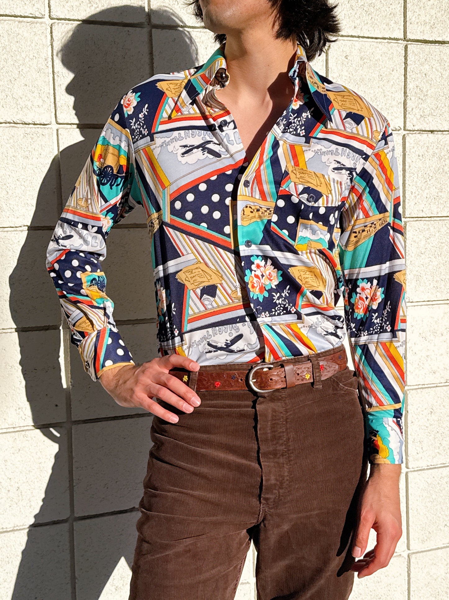 1970s Bicentennial Novelty Abstract Nylon Button Up Top