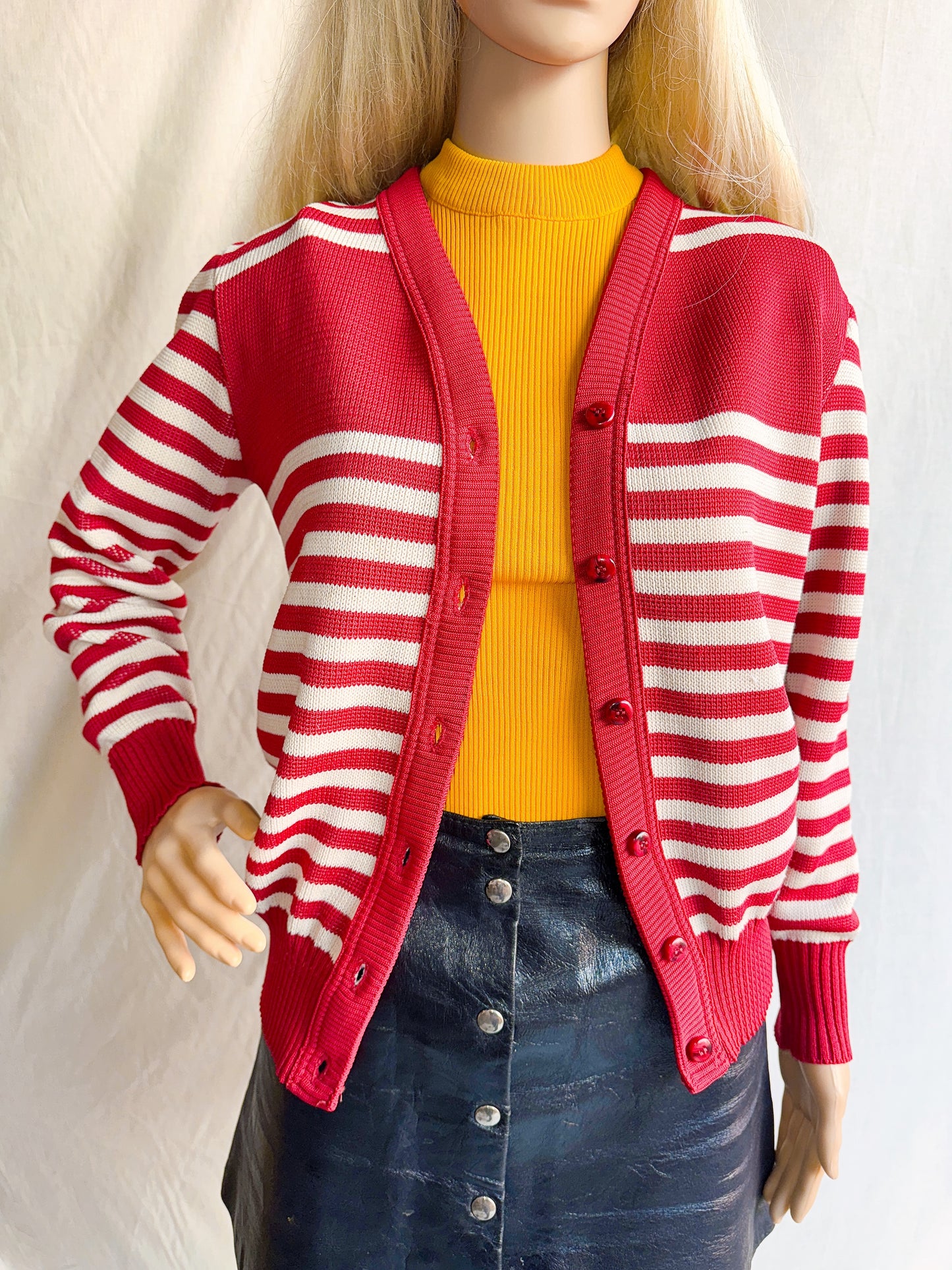 1970s Red & White Striped Cardigan