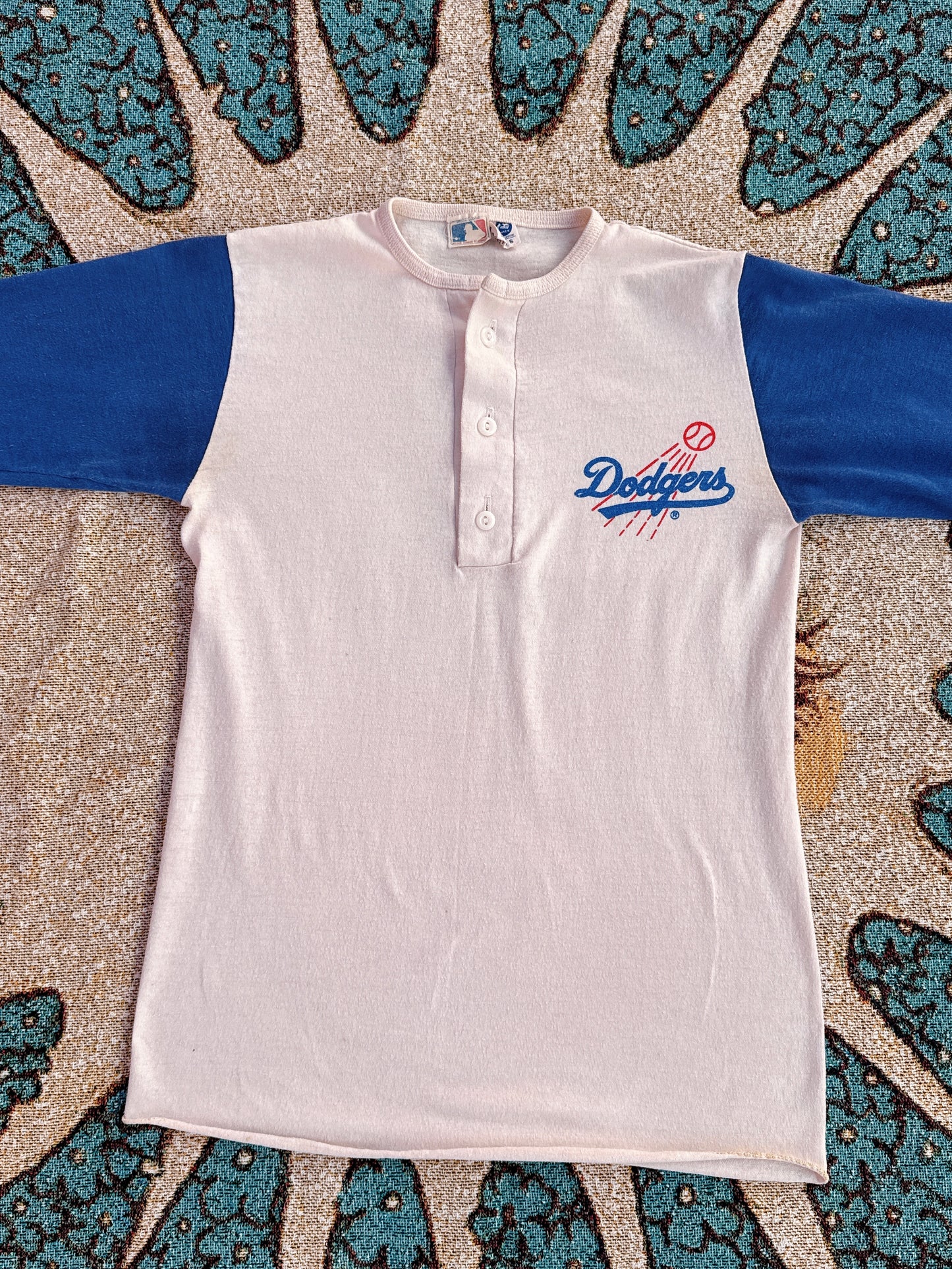 1970s 1980s Dodgers Blue & White Baseball Tee