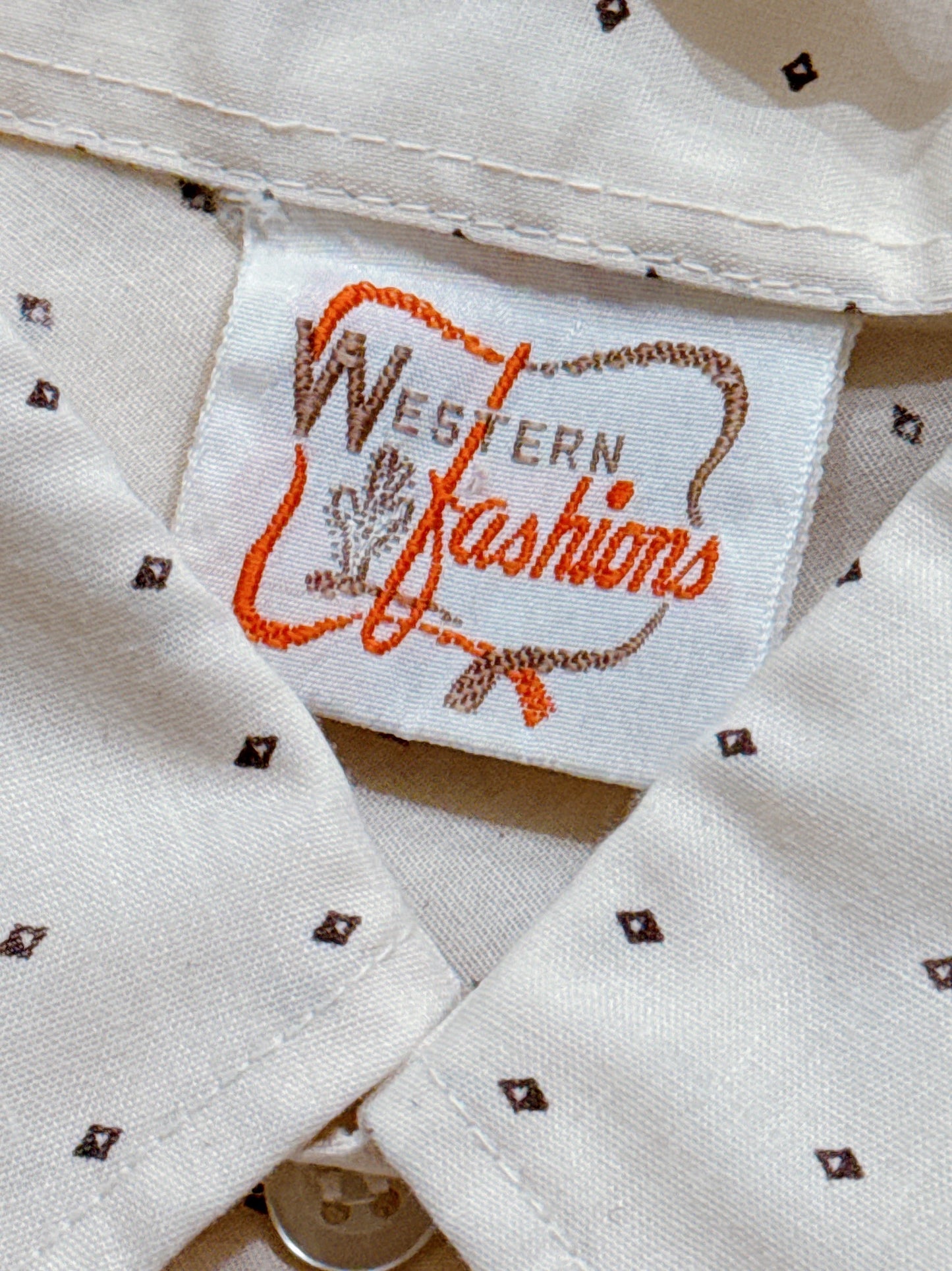 1960s Cream Diamond Dot Pearl Snap Top by Western Fashions