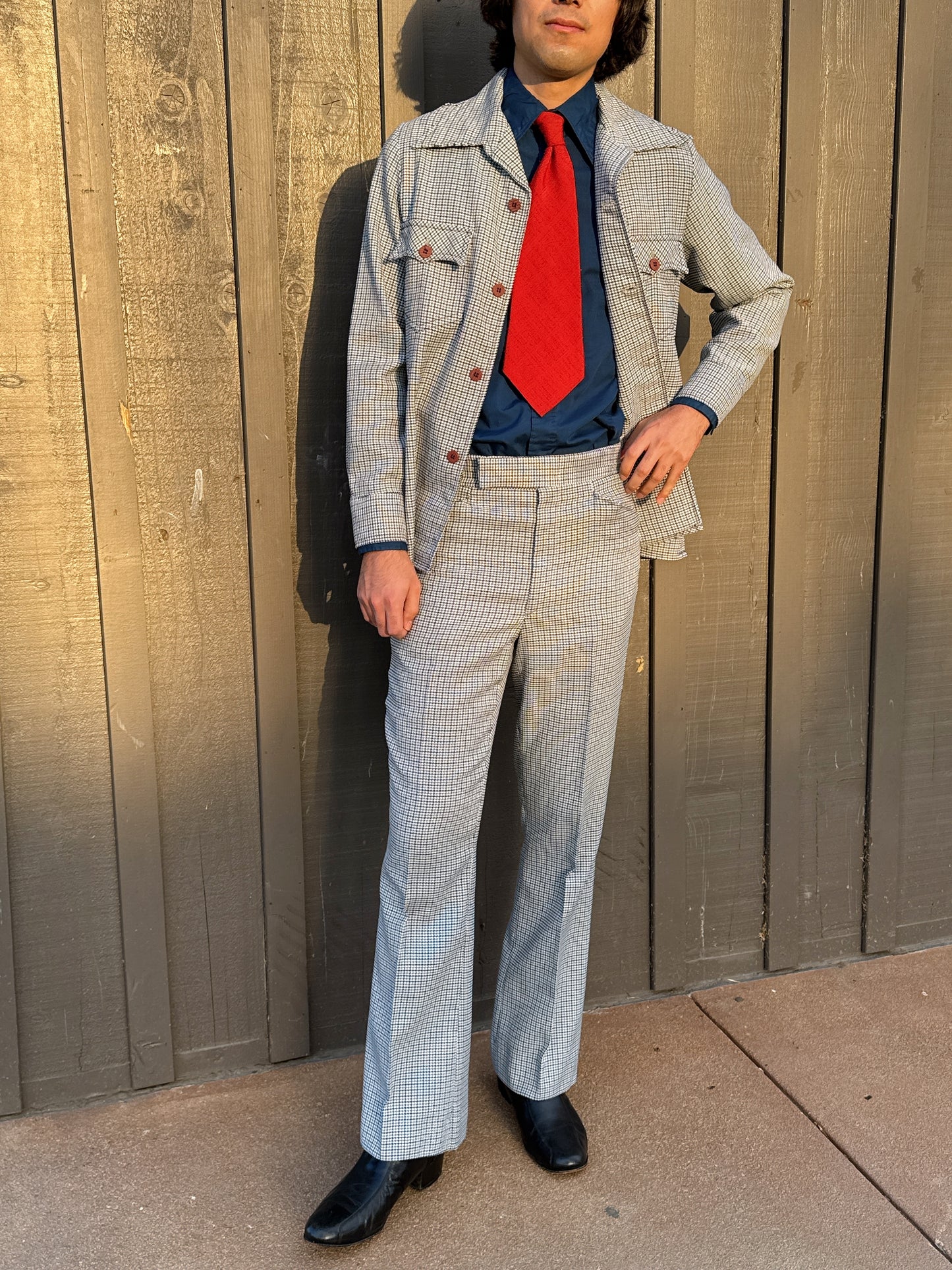 1970s Navy & Grey Houndstooth Leisure Set by JC Penney