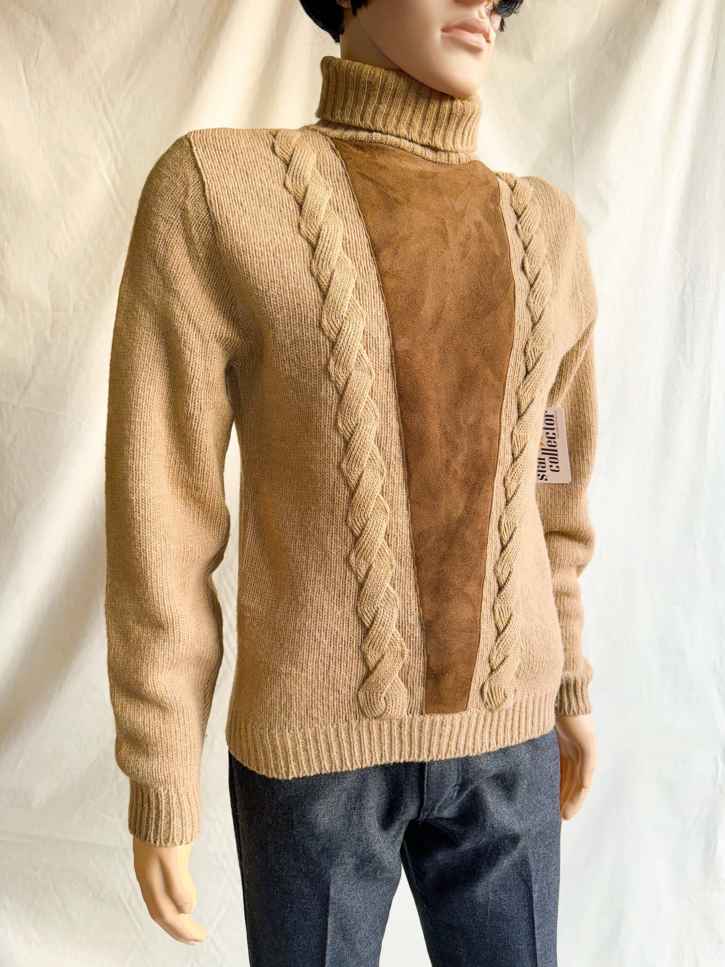 1970s Tan & Brown Knit & Suede Sweater