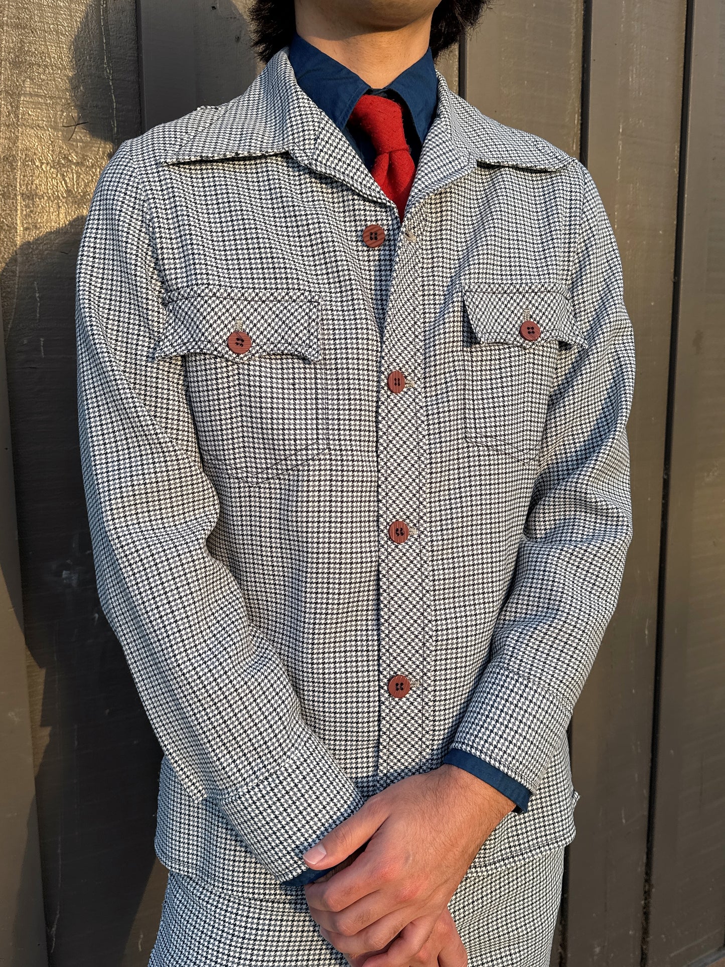 1970s Navy & Grey Houndstooth Leisure Set by JC Penney