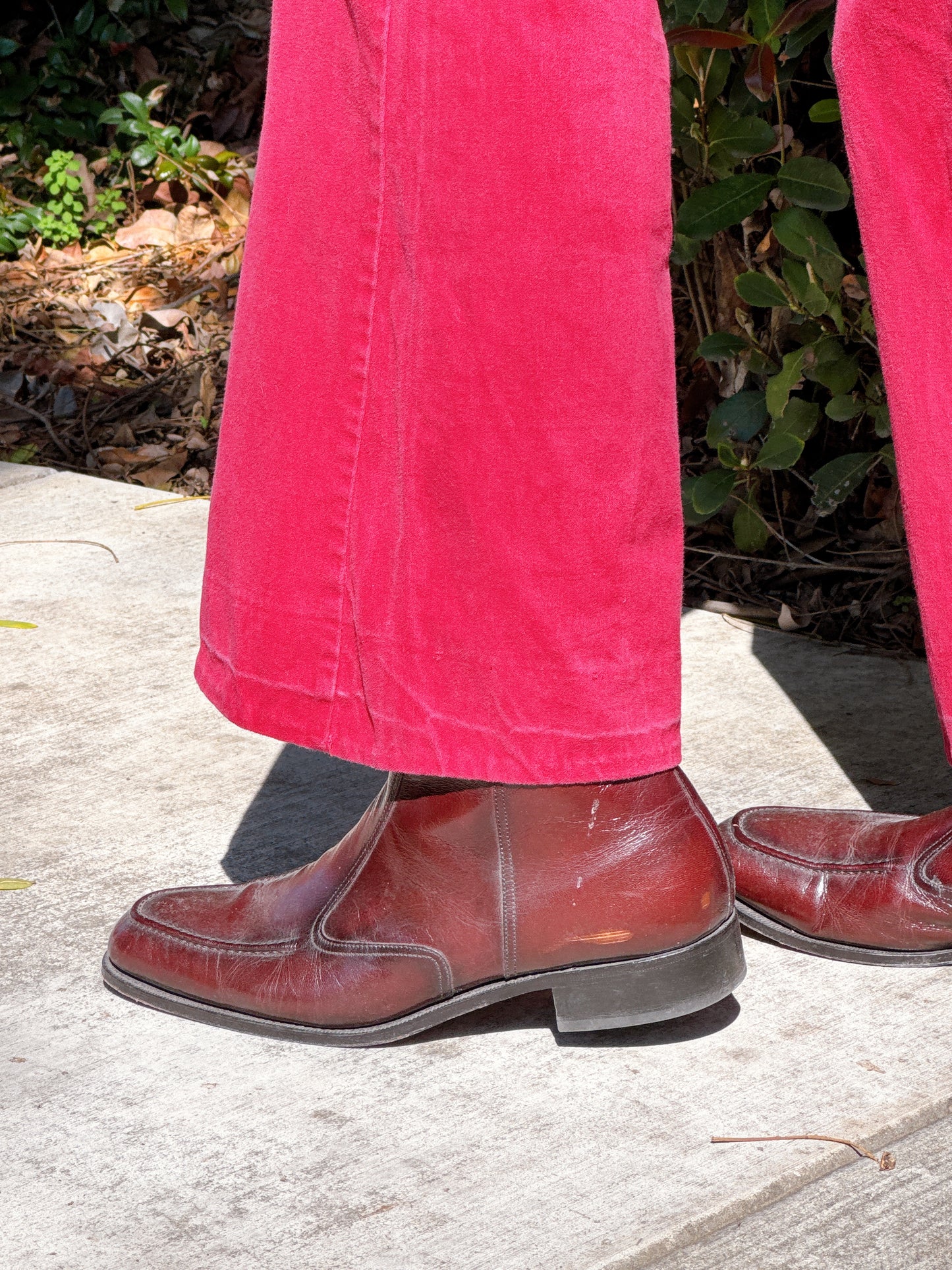 1970s High Waisted Burgundy Brushed Cotton Flared Pants + Wide Belt Loops