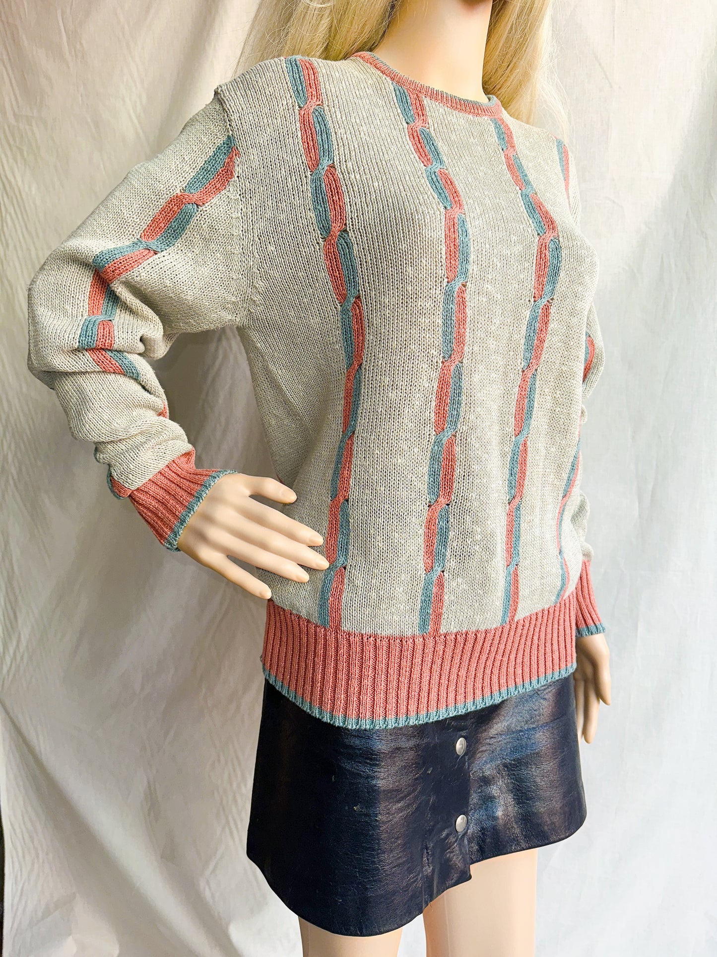 1980s Pastel Linen & Cotton Sweater by Bill Ditfort Designs